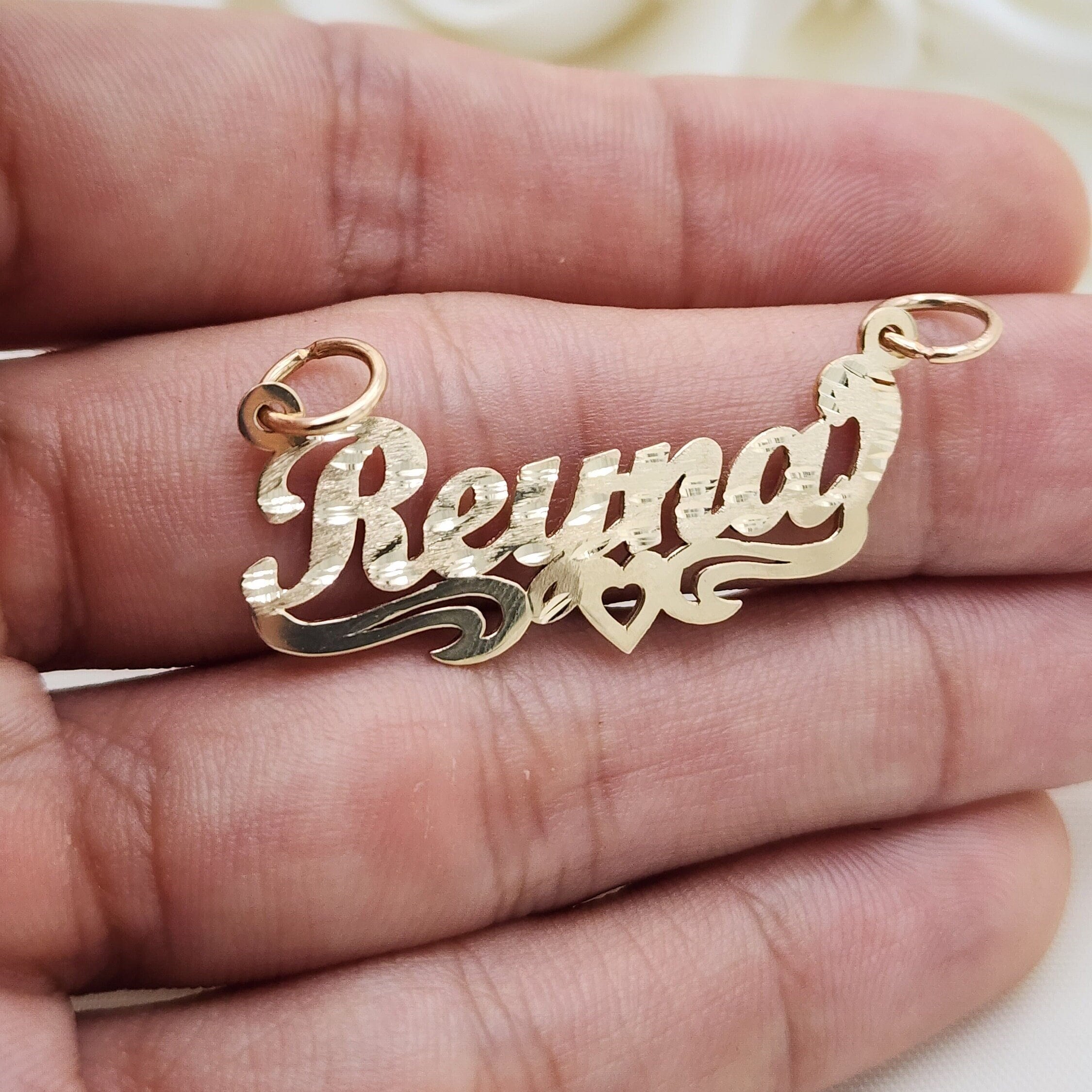 Solid 14K Gold Personalized Heart NamePlate