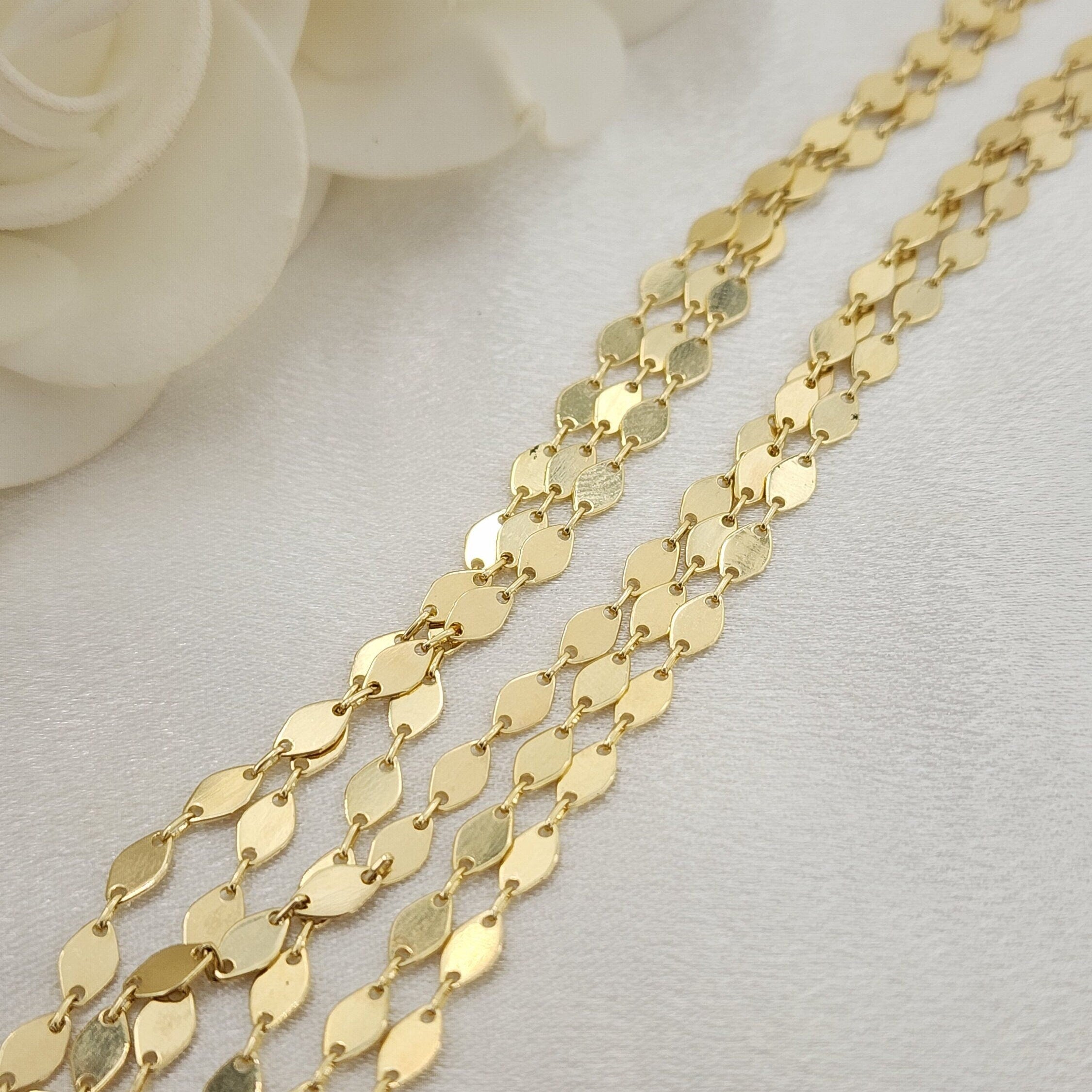 Solid 14k Gold Fancy Oval Mirror Link Necklace - Modern & Shiny - 16, 18, 20 Inches - Elegant Necklace For Her