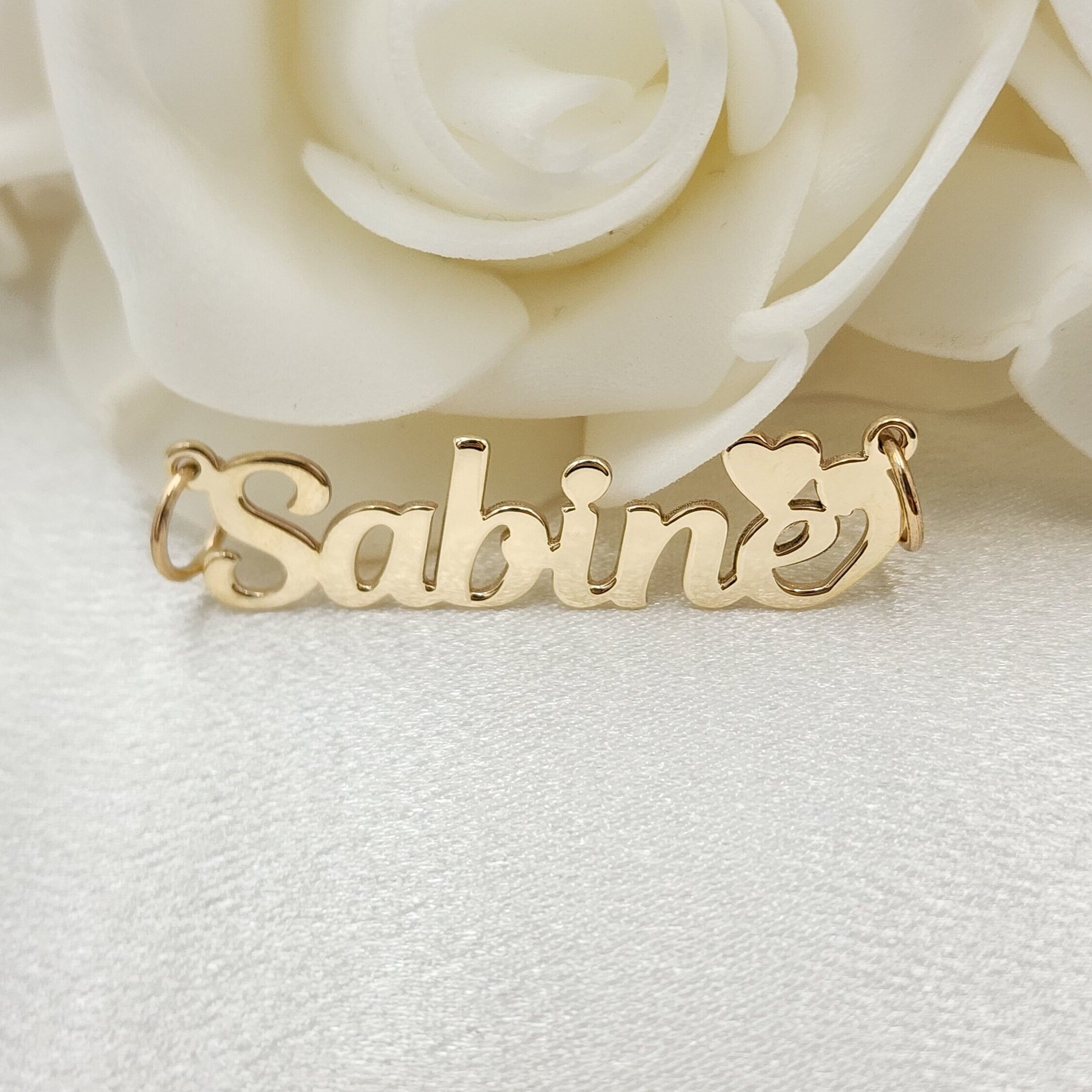 Solid Gold Handmade Nameplate With Heart Pendant