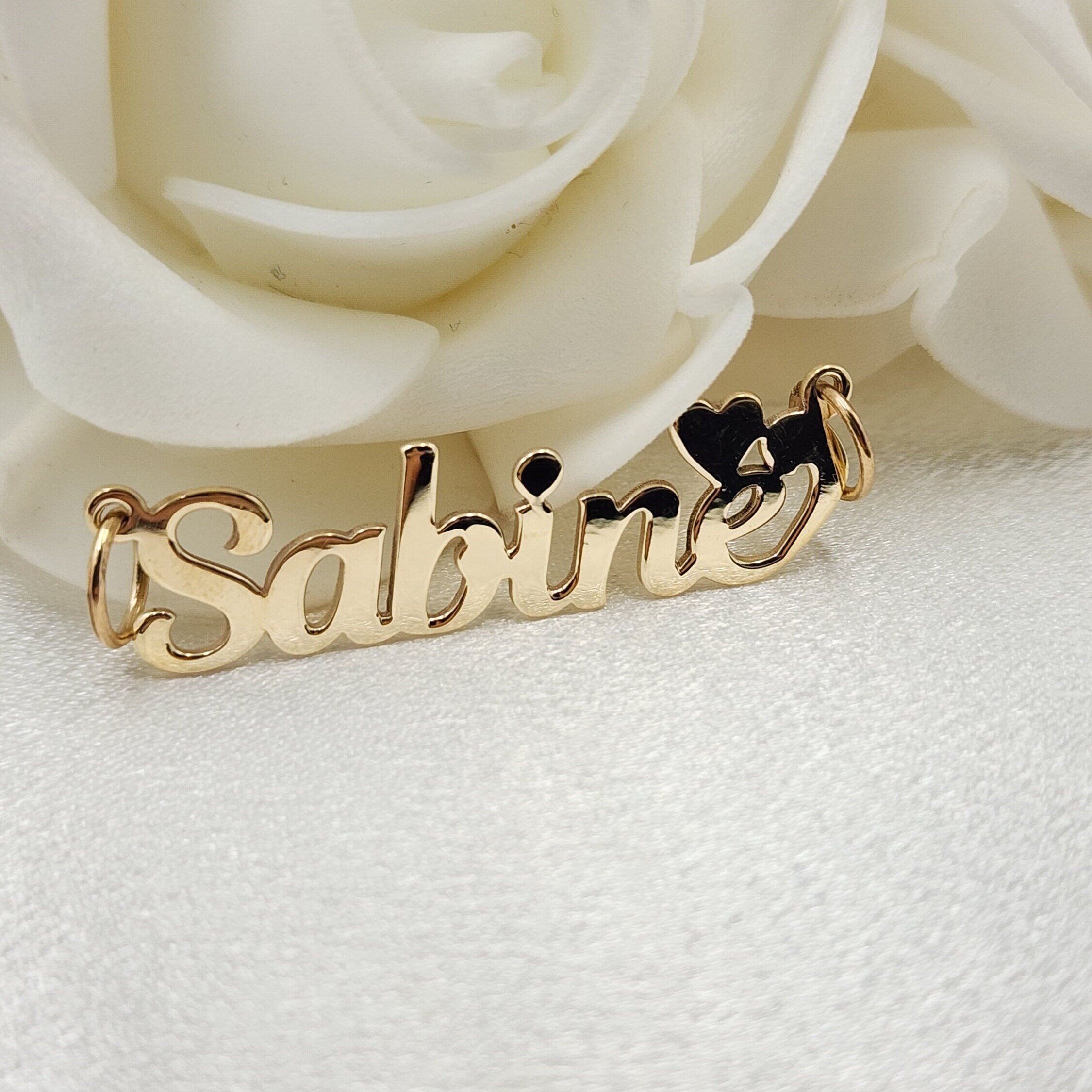 Solid Gold Handmade Nameplate With Heart Pendant