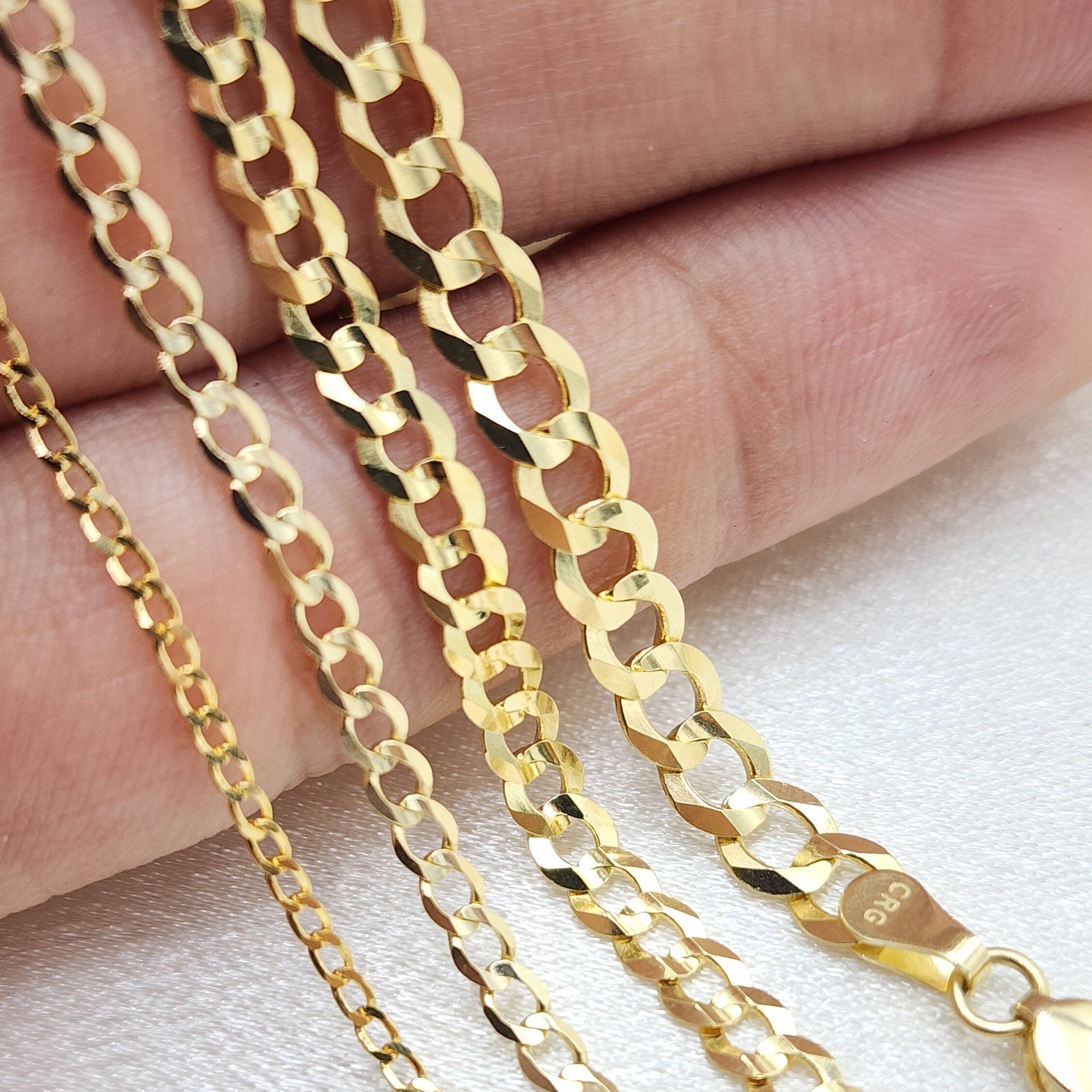 100% Solid 14k Gold Cuban Curb Link Chains - 1.5mm, 2.5mm, 3.9mm, 4.8mm - Men's & Women's