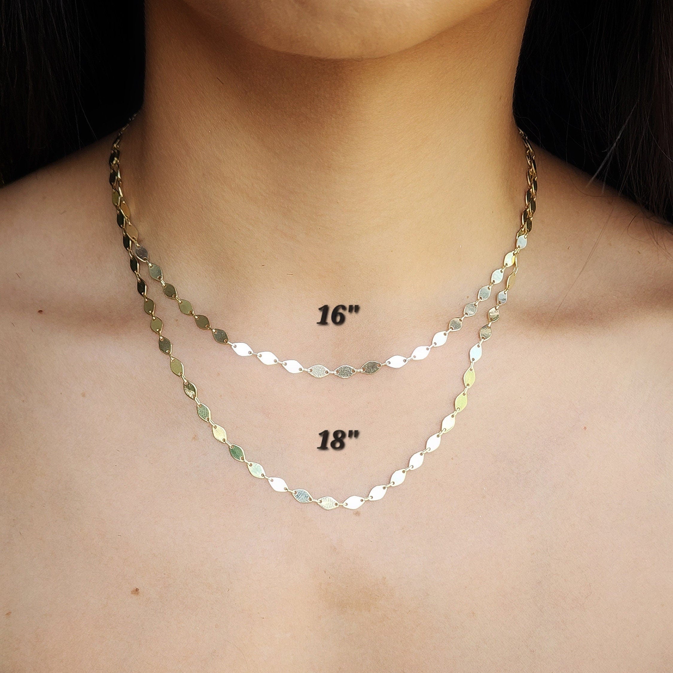 Solid 14k Gold Fancy Oval Mirror Link Necklace - Modern & Shiny - 16, 18, 20 Inches - Elegant Necklace For Her