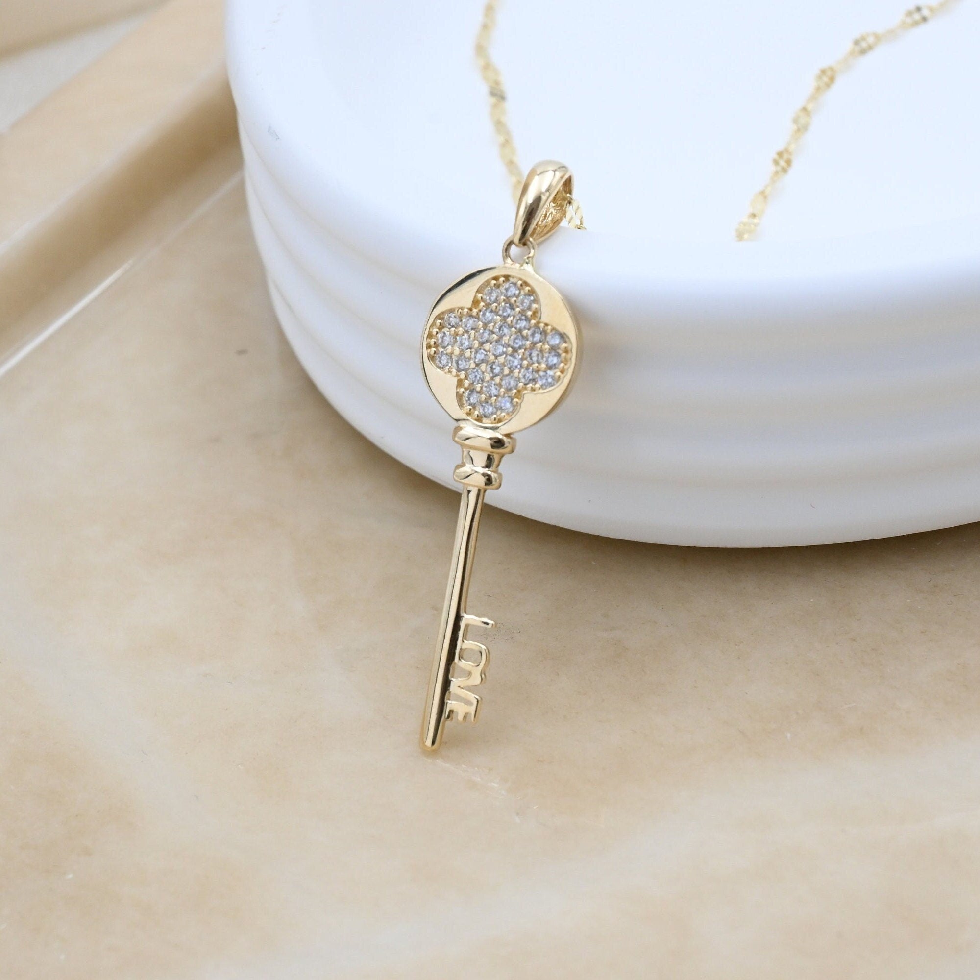 Solid 14k Gold Big key Necklace