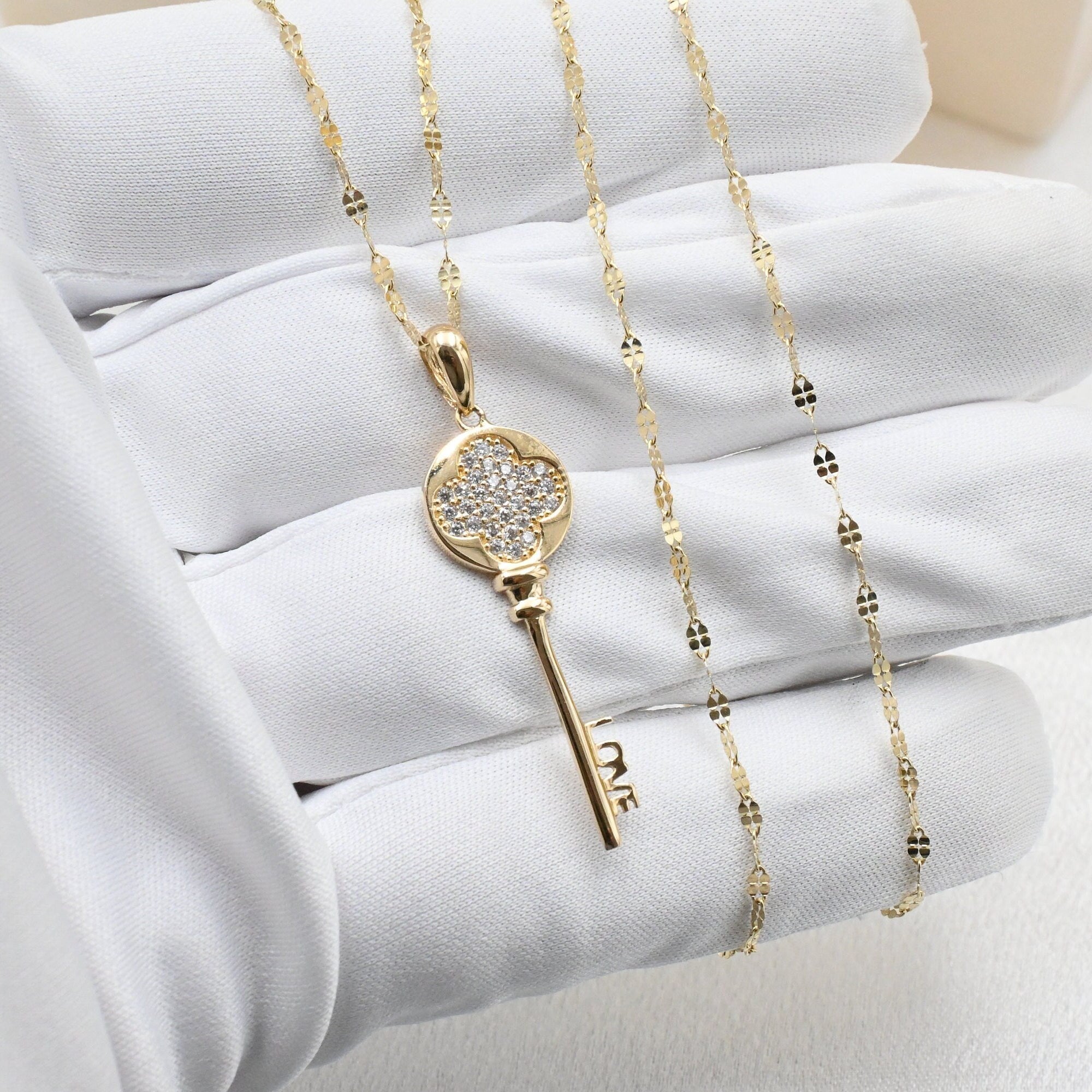 Solid 14k Gold Big key Necklace