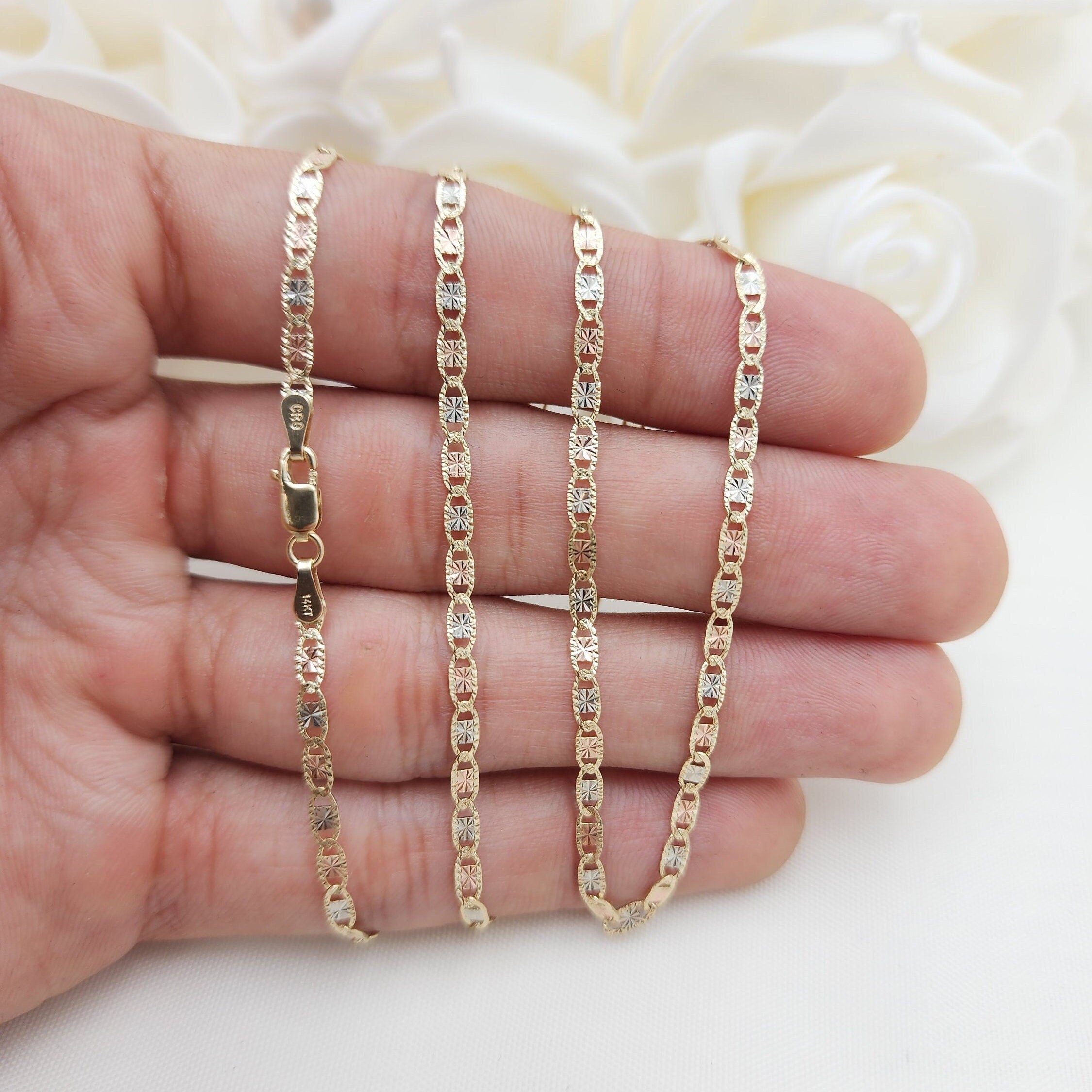 Real 14k Diamond Cut Star Valentino Chains - 16", 18", 20", 22", 24" - 2.7MM Thick - Shiny and Elegant