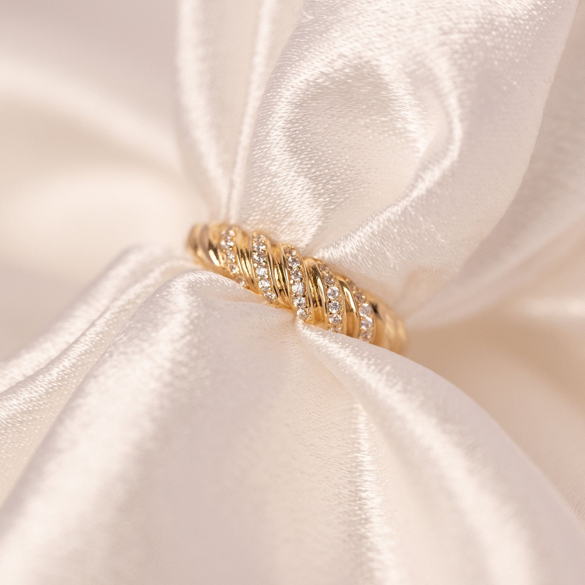 Solid 14k Gold Pave Croissant Ring