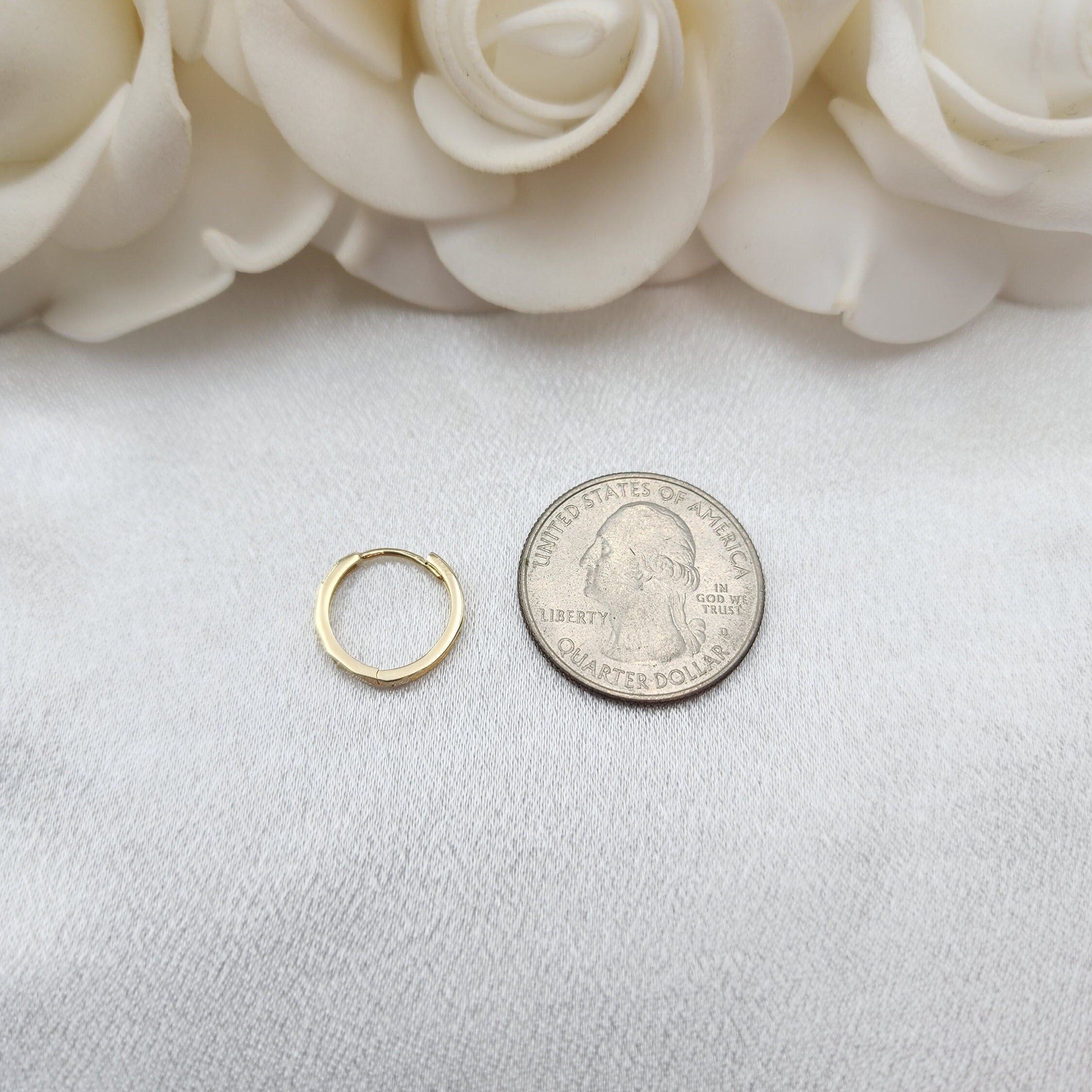 Solid 14k Gold Mirror Huggies Earrings - 14mm & 2mm thick