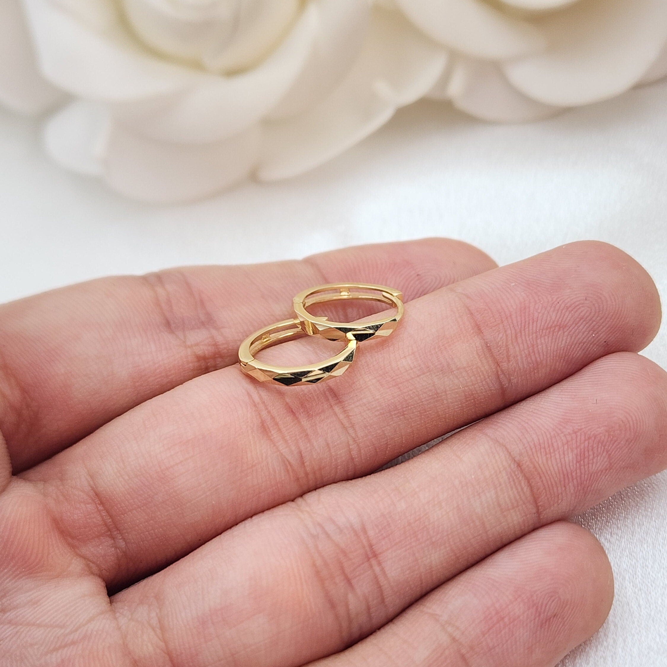 Solid 14k Gold Mirror Huggies Earrings - 14mm & 2mm thick
