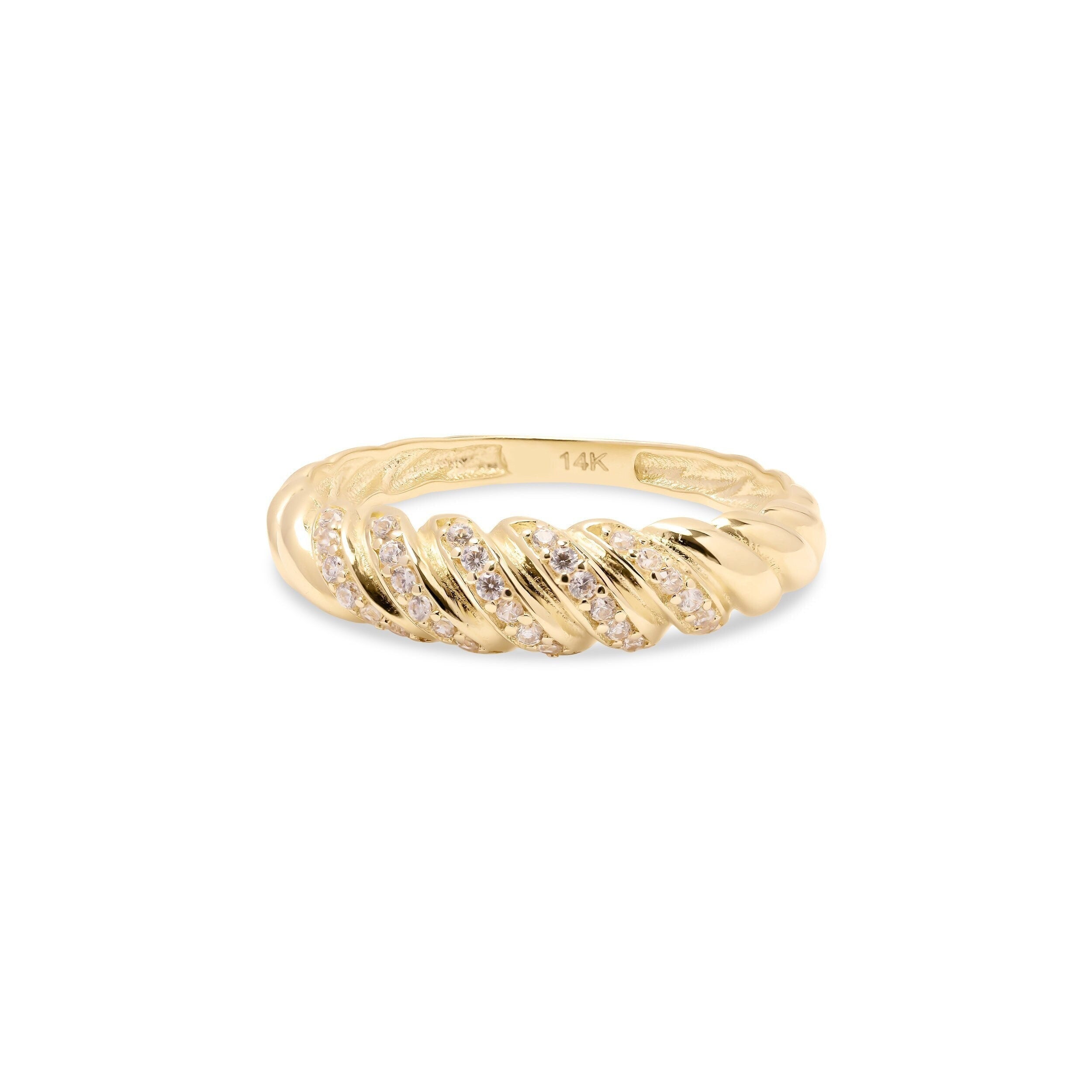 Solid 14k Gold Pave Croissant Ring