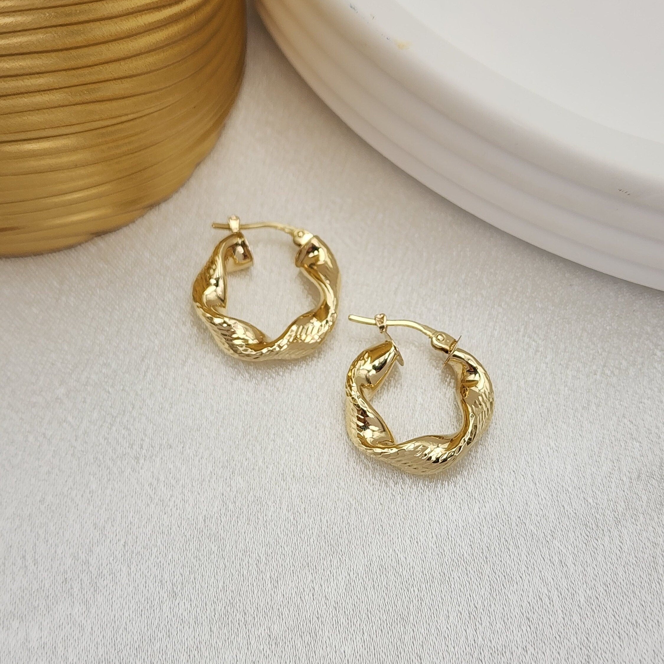14k Chunky Twisted Hoops Earrings