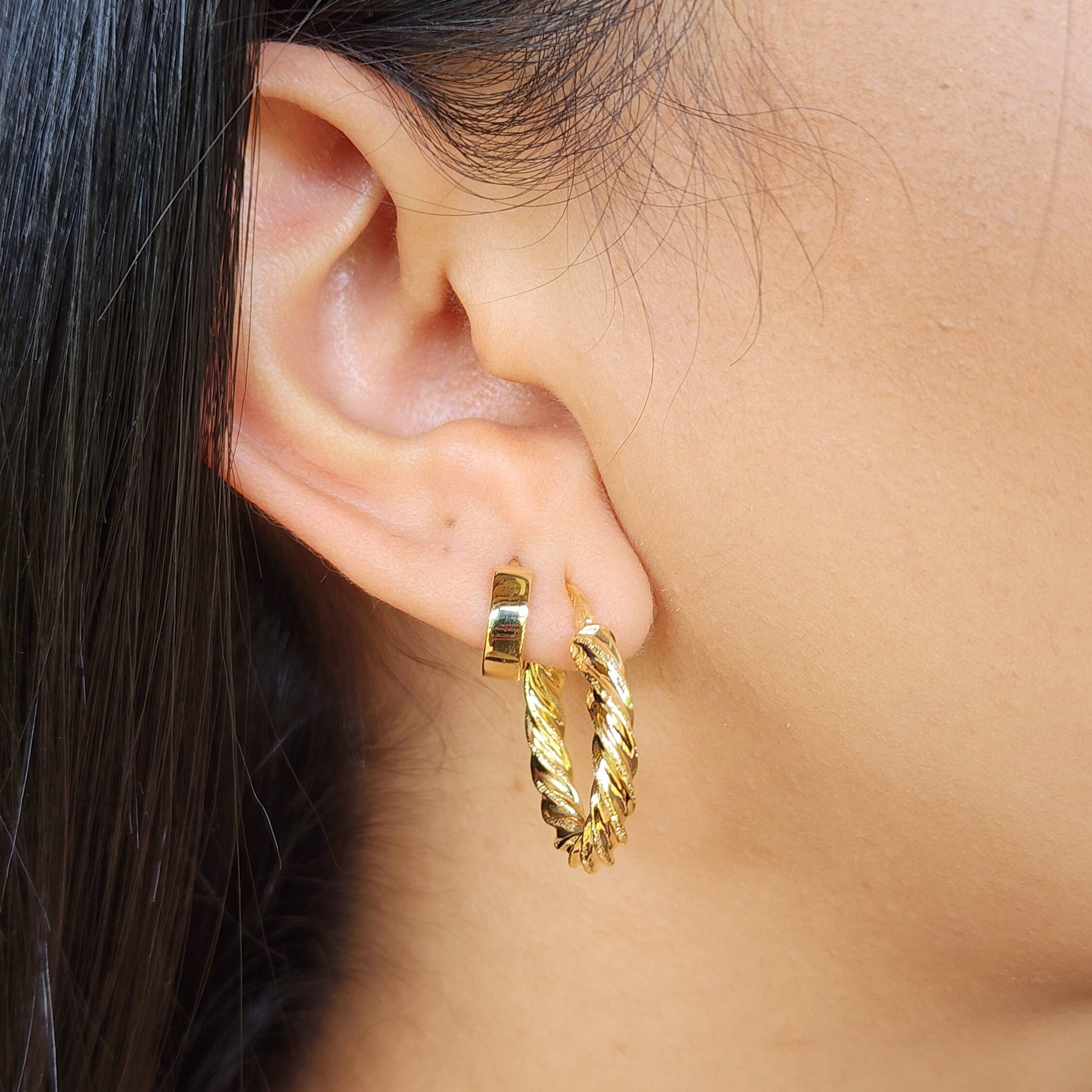 14k Gold Twisted Hoop Earrings - 4mm & 5mm