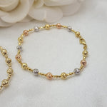 REAL 14k Tricolor/Yellow Gold Bead Diamond Cut Bracelet - 7.5 Inches - 5mm - Perfect Gift
