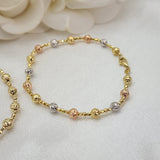 REAL 14k Tricolor/Yellow Gold Bead Diamond Cut Bracelet - 7.5 Inches - 5mm - Perfect Gift