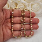 REAL 14k Tricolor/Yellow Gold Bead Diamond Cut Bracelet - 7.5 Inches - 5mm - Perfect Gift