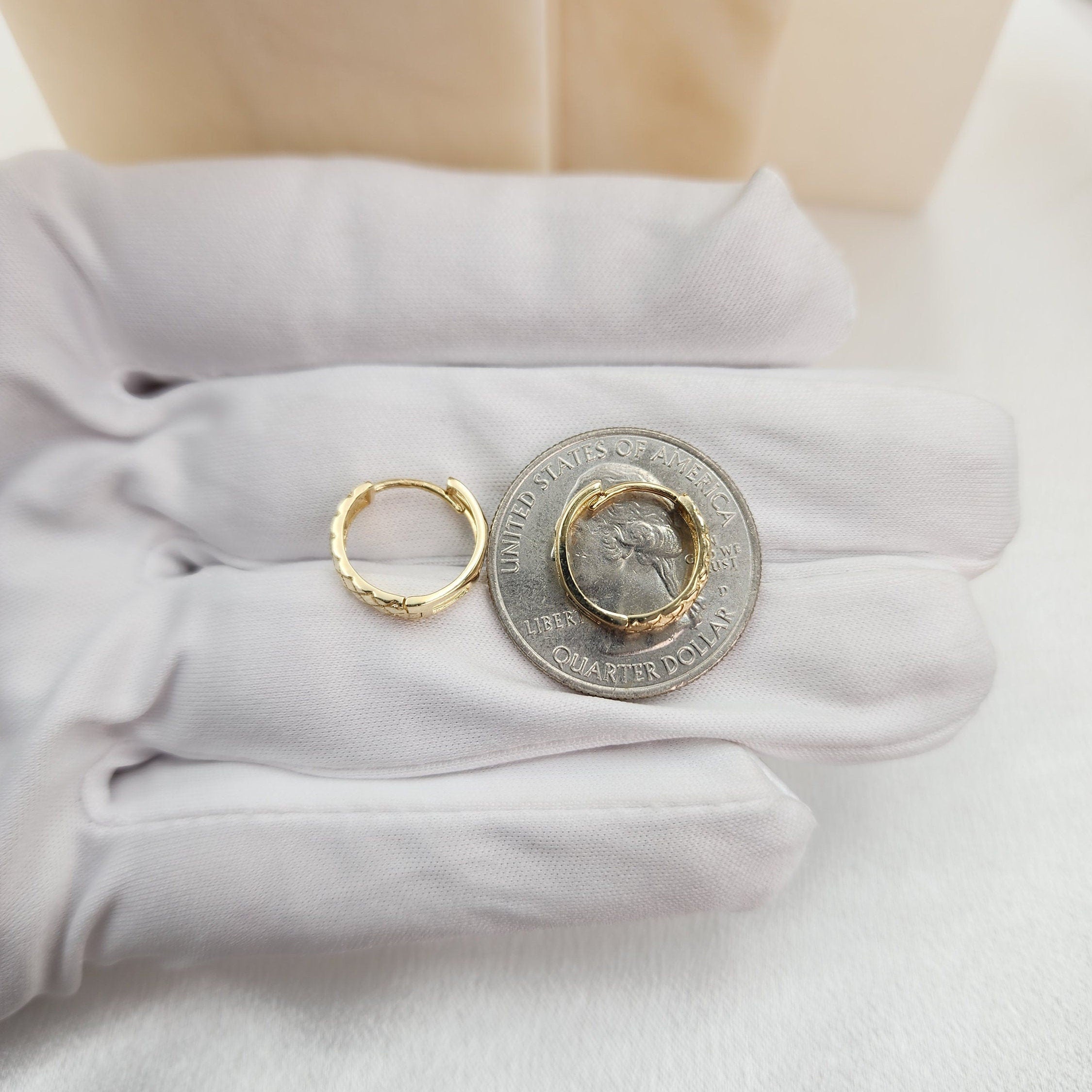 14k Small Shiny Huggies Earrings - 13mm & 4mm Thick