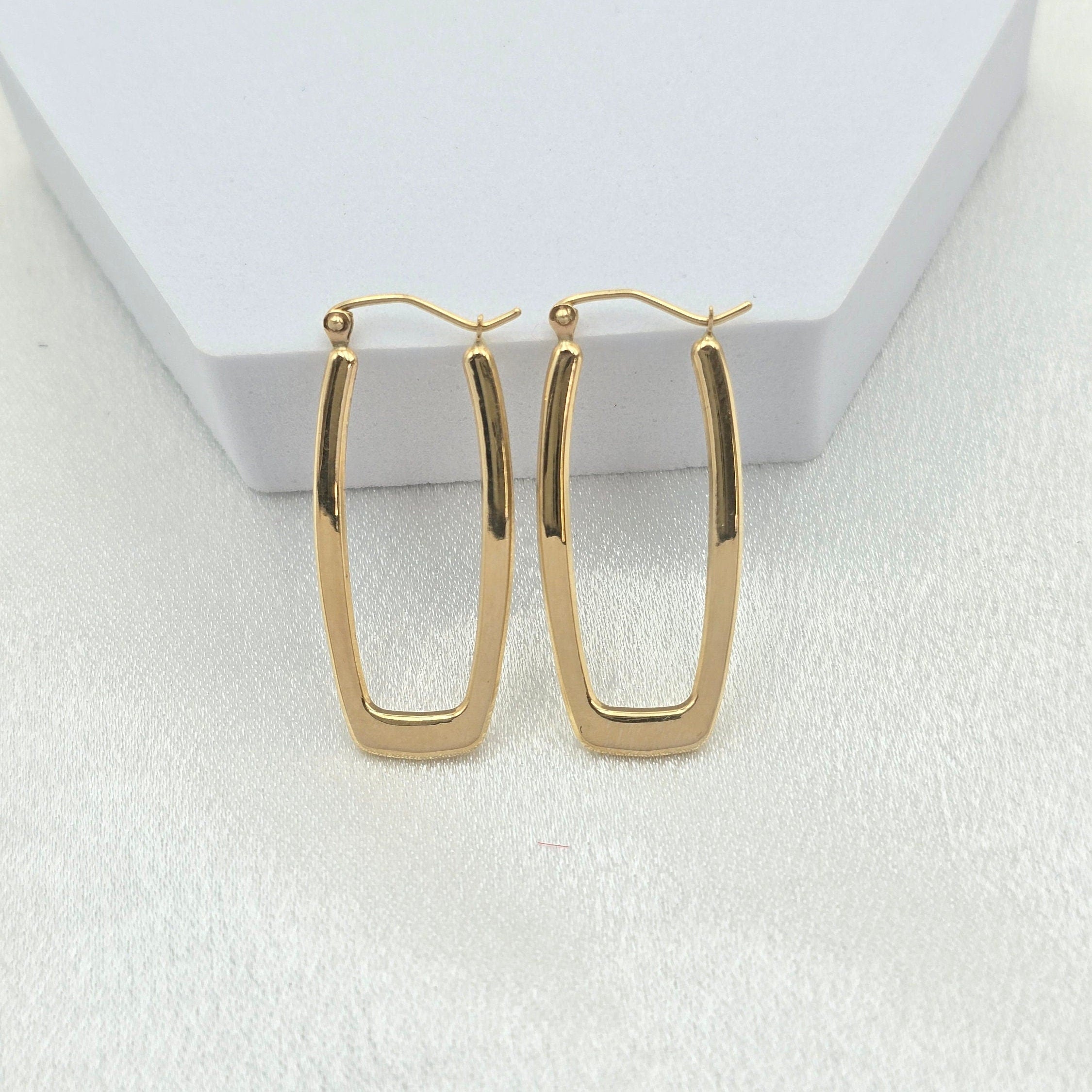 14k Gold Polished Rectangle Hoop Earrings