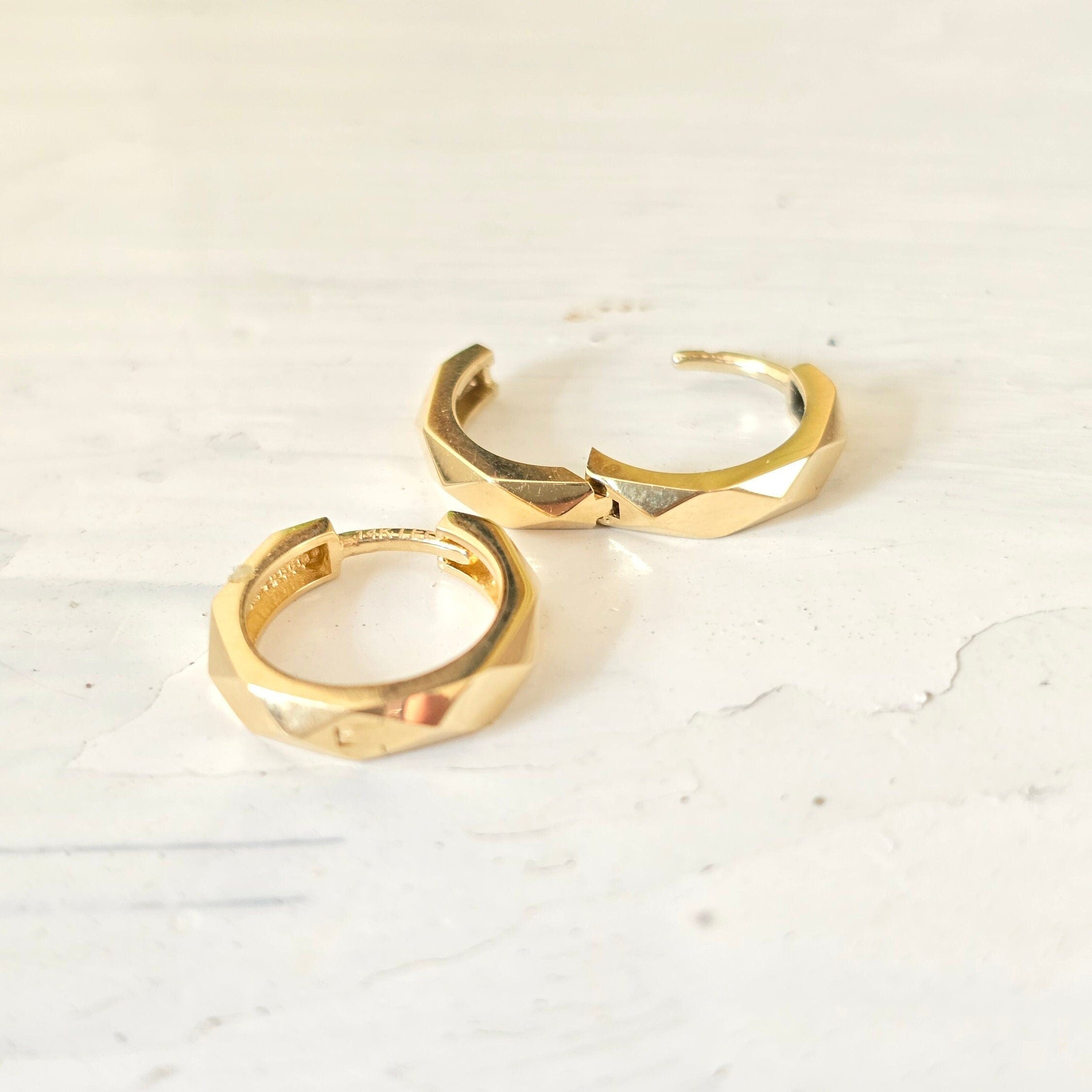 Solid 14k Gold Hammered Huggies Earrings - 12.5mm