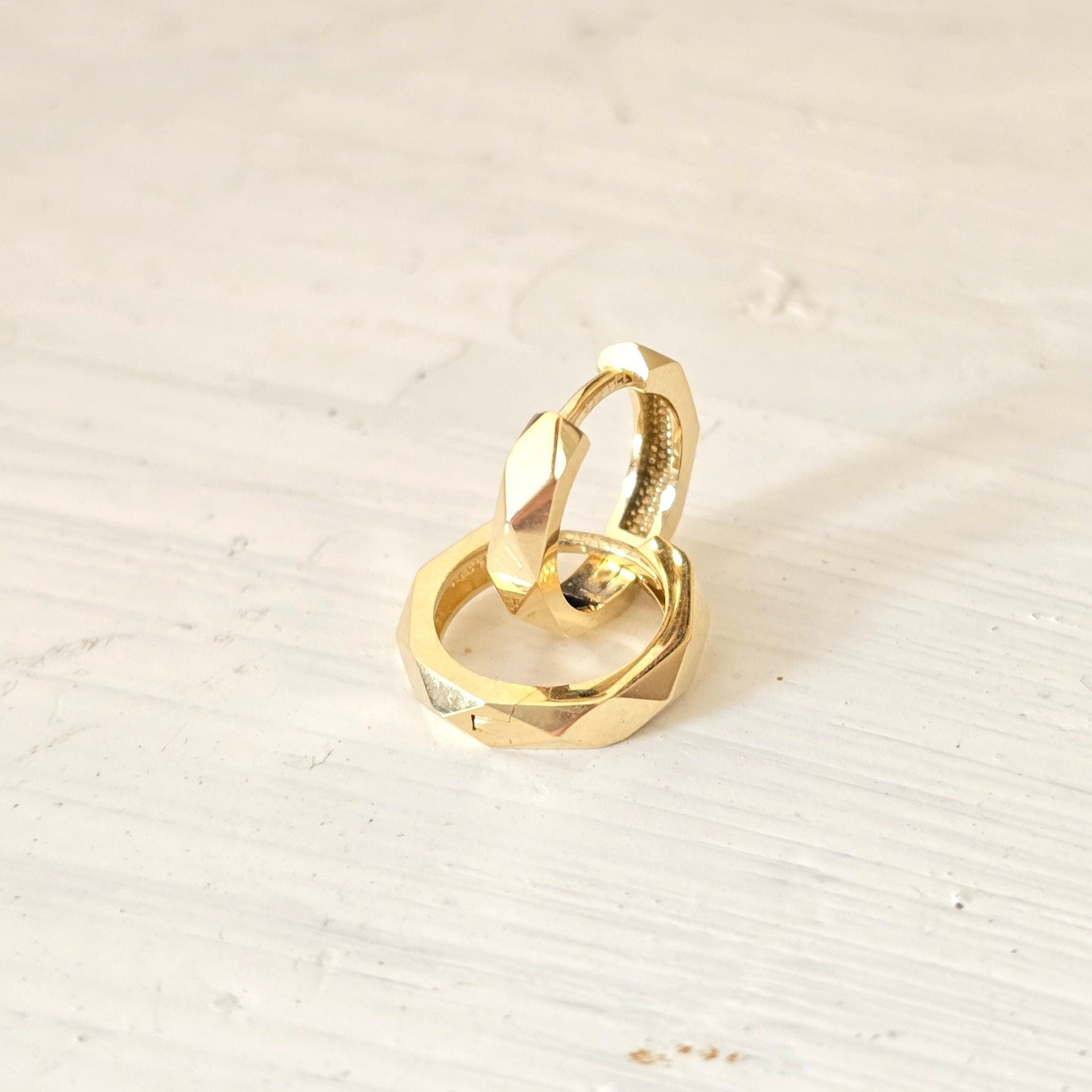 Solid 14k Gold Hammered Huggies Earrings - 12.5mm