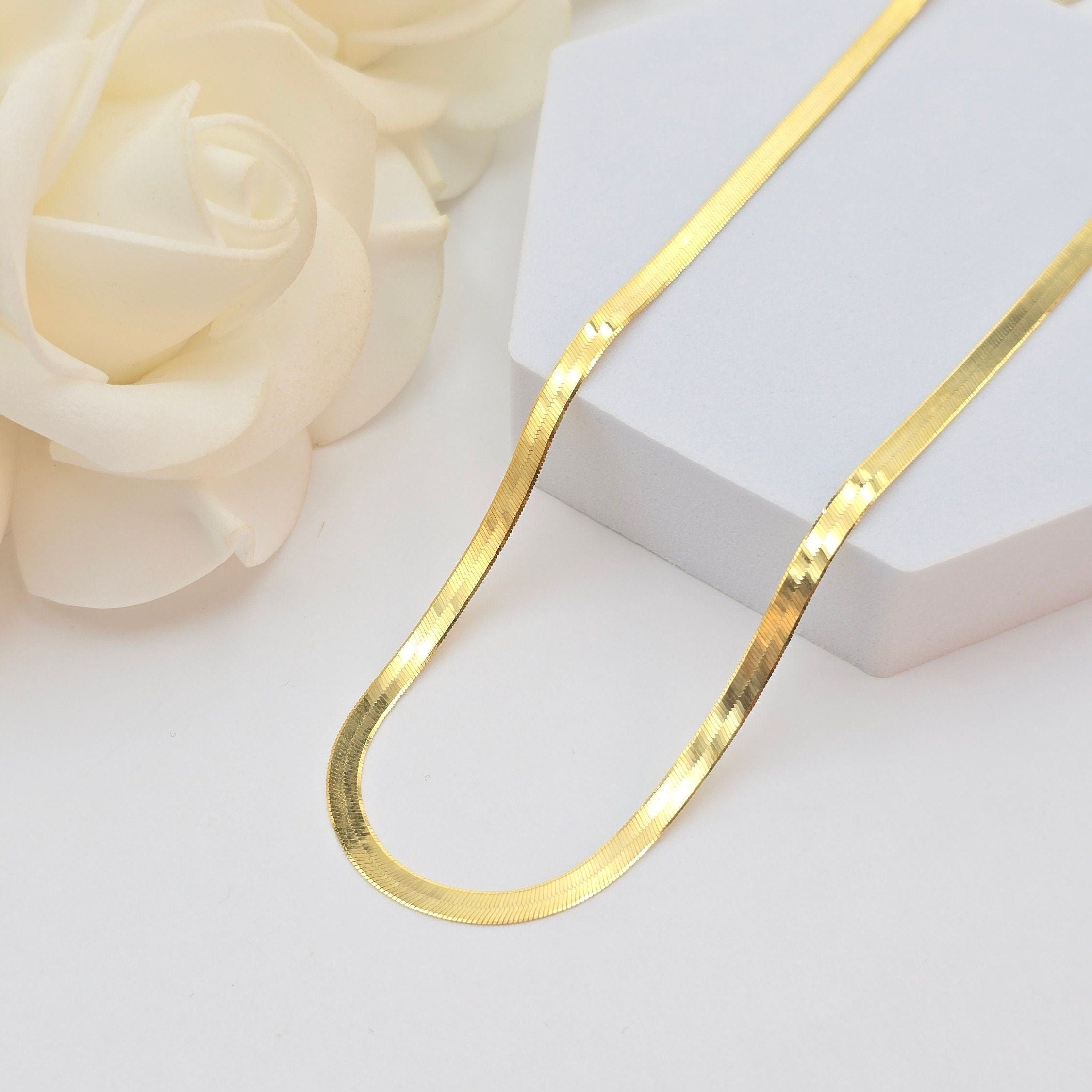 Solid 14k Gold Herringbone Necklace - 2.3MM & 3.5MM