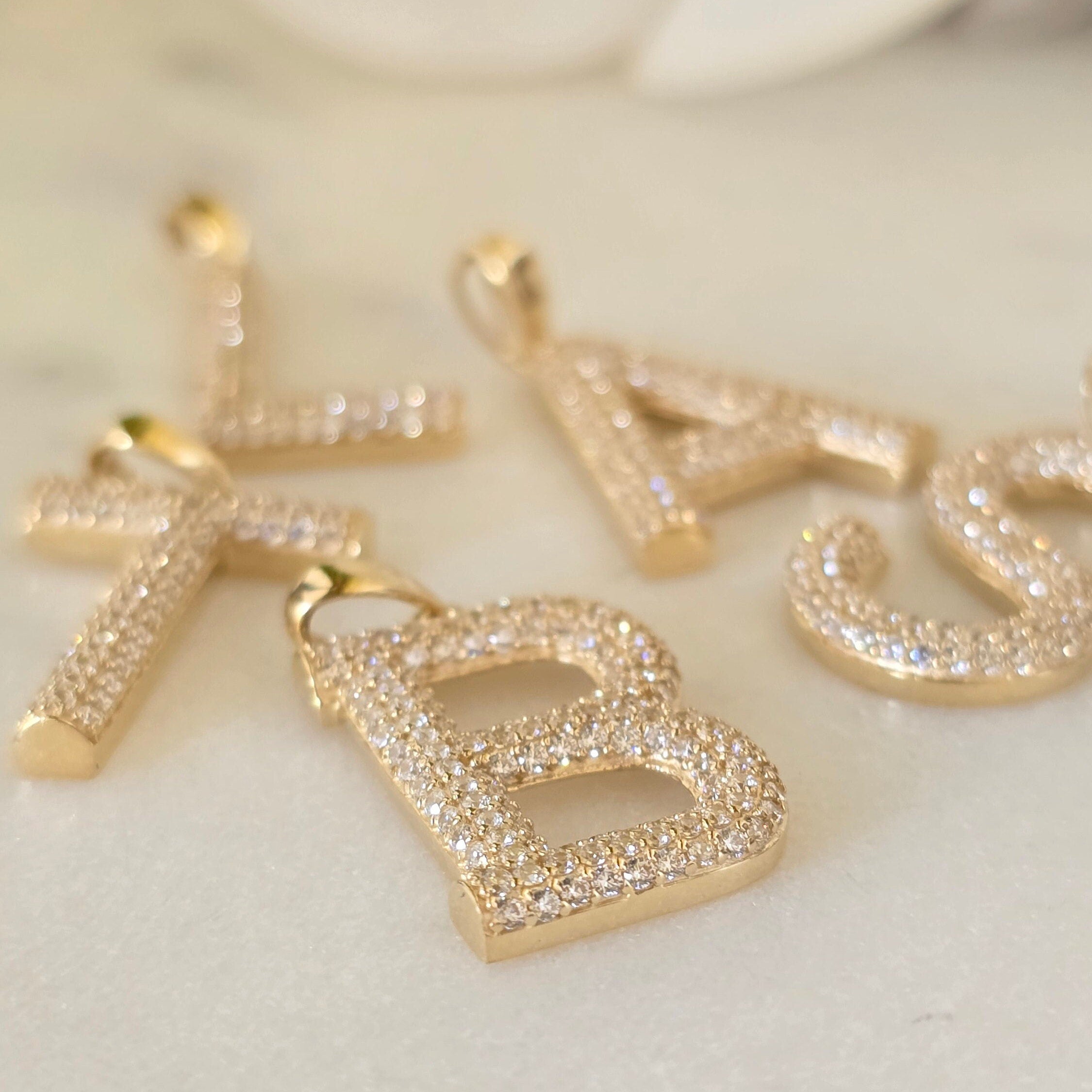 Solid 14k Shiny Pave Initials