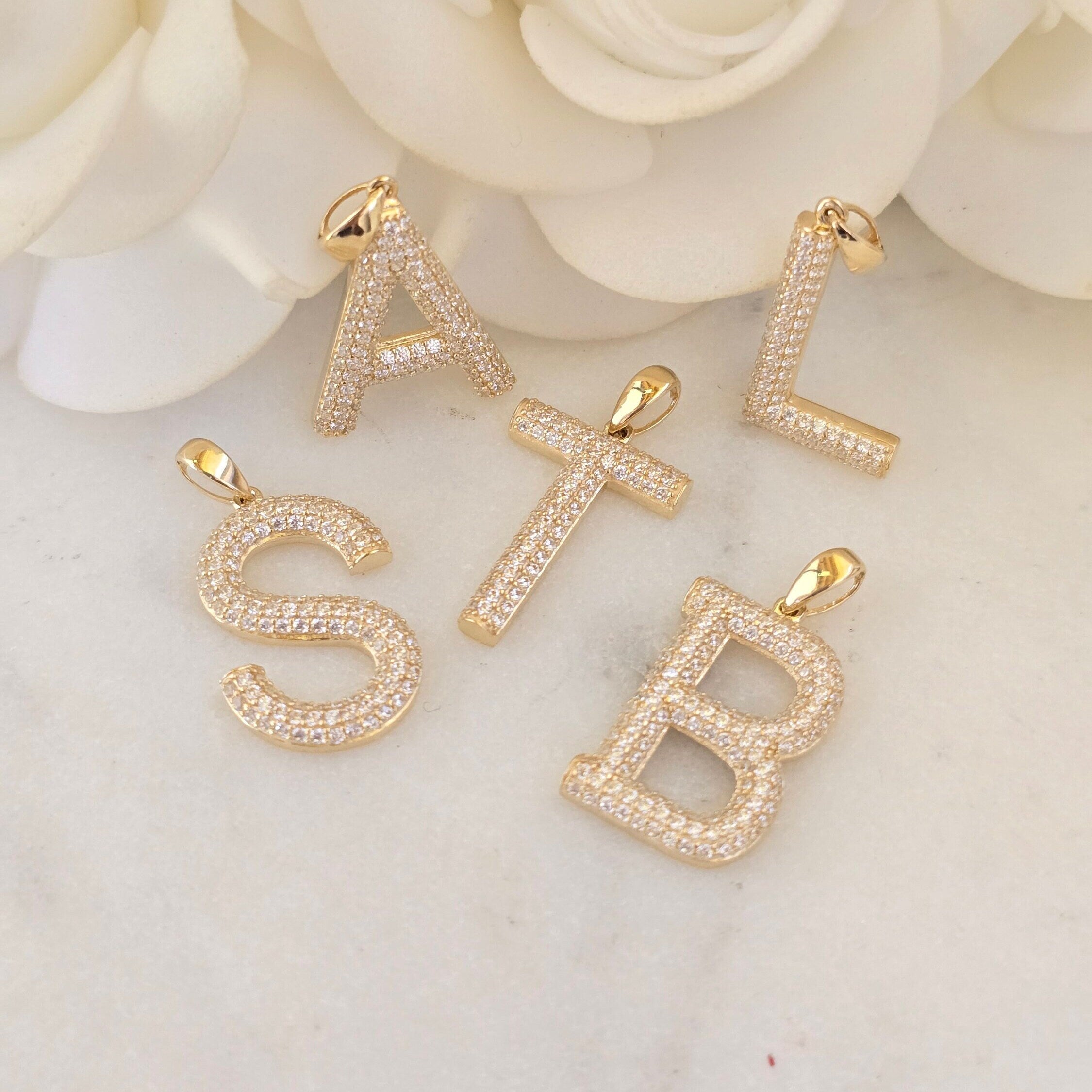Solid 14k Shiny Pave Initials