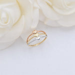 Solid 14k Gold Triple Tricolor Heart Ring - For Her - Statement Ring - Meaning Jewelry