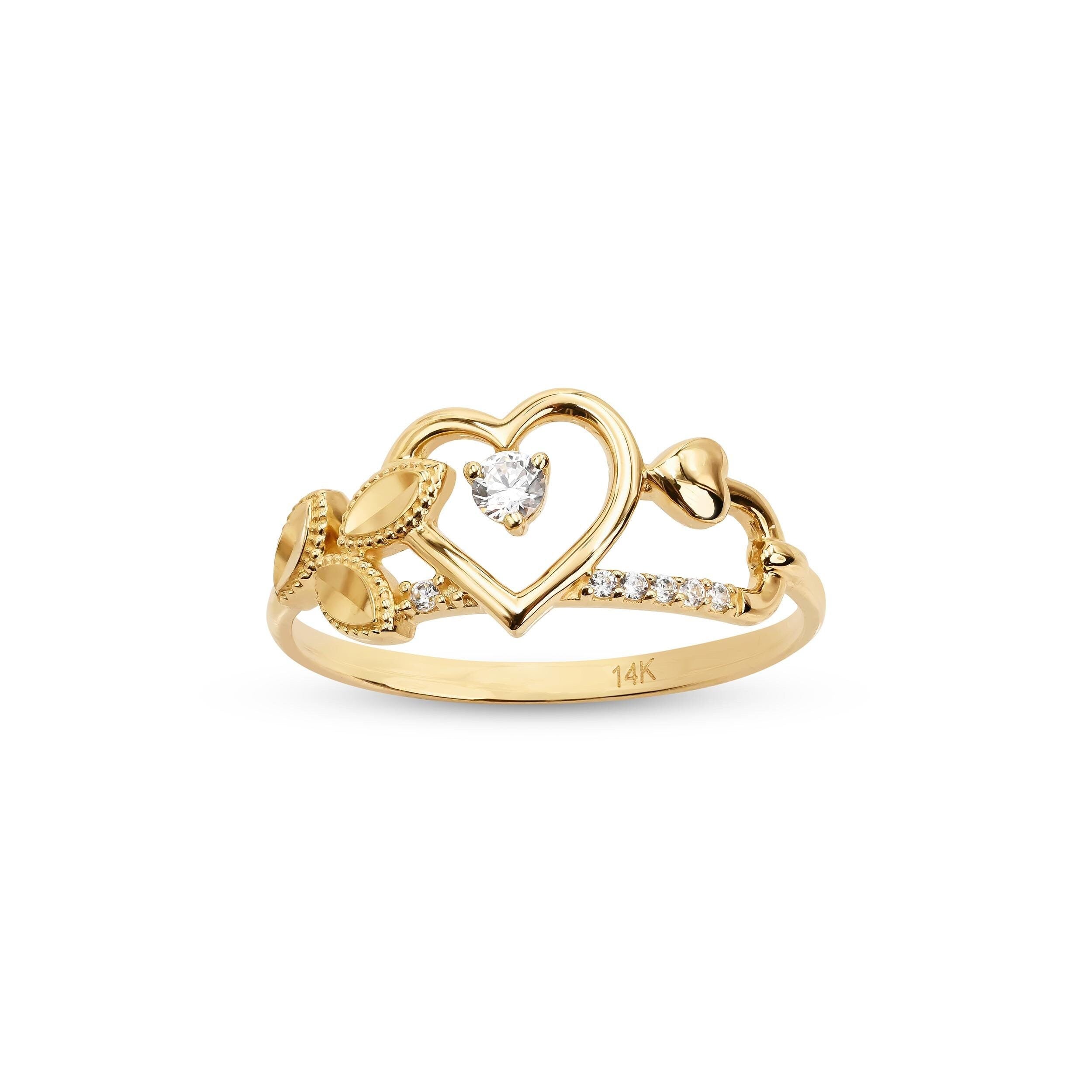14k Heart and Flower Ring
