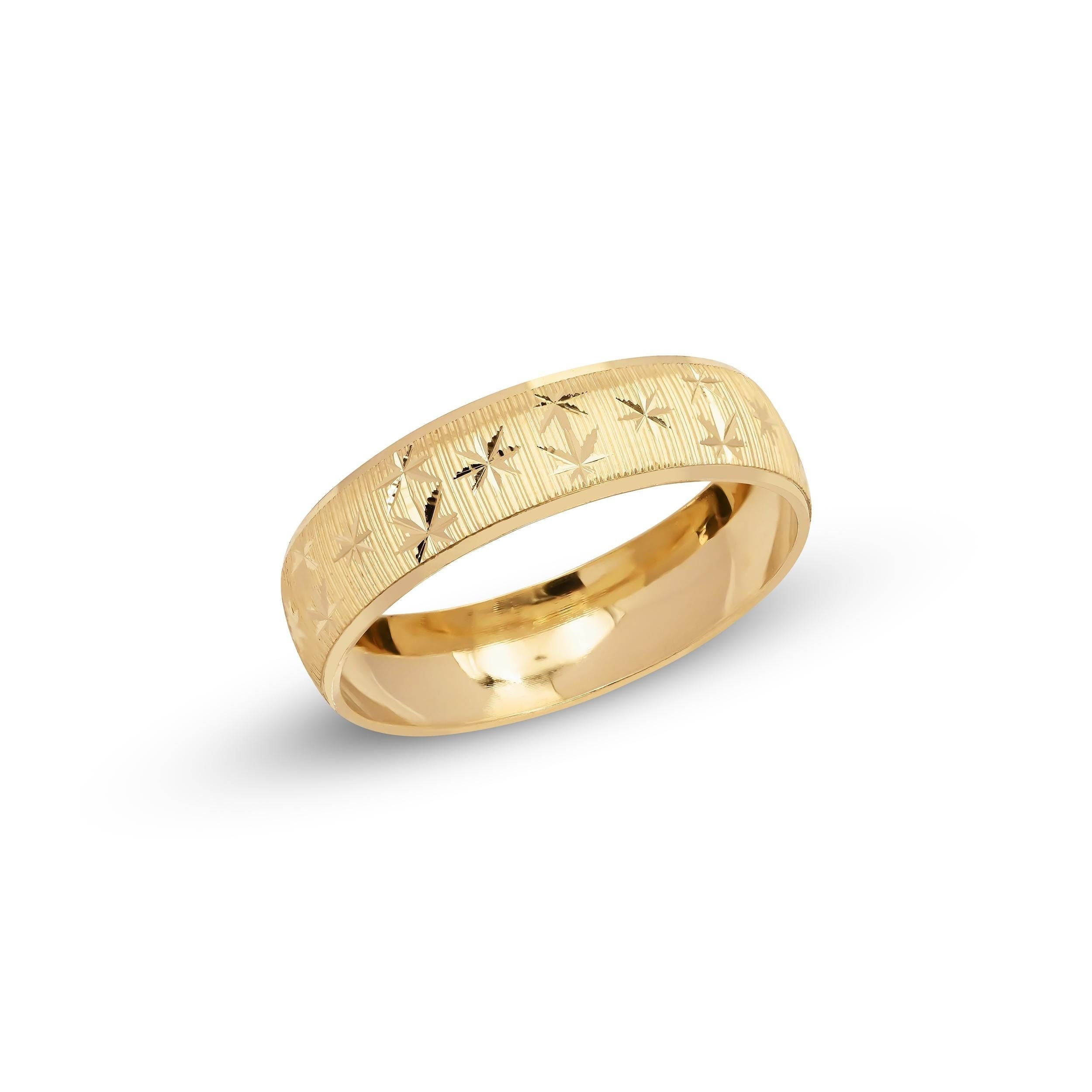 Solid 14k Star Diamond Cut Wedding Band - 6MM
