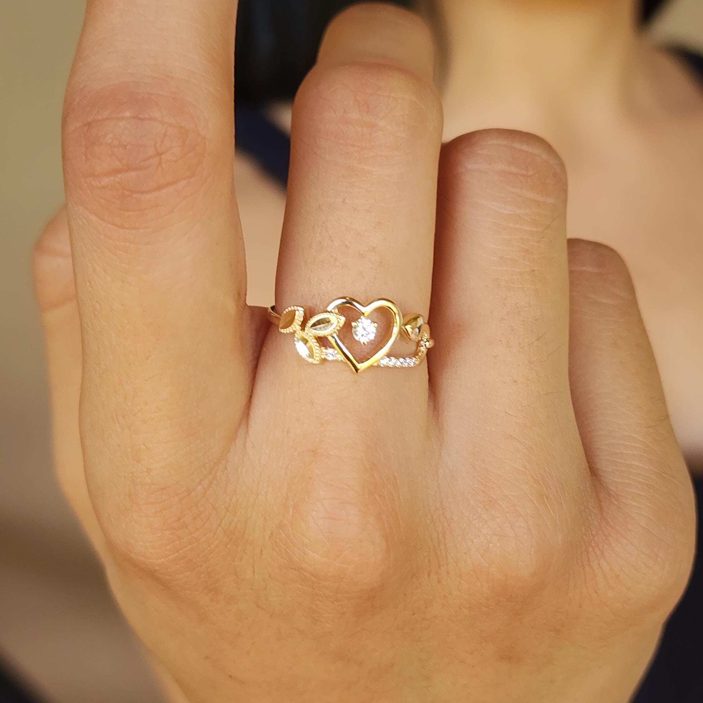 14k Heart and Flower Ring