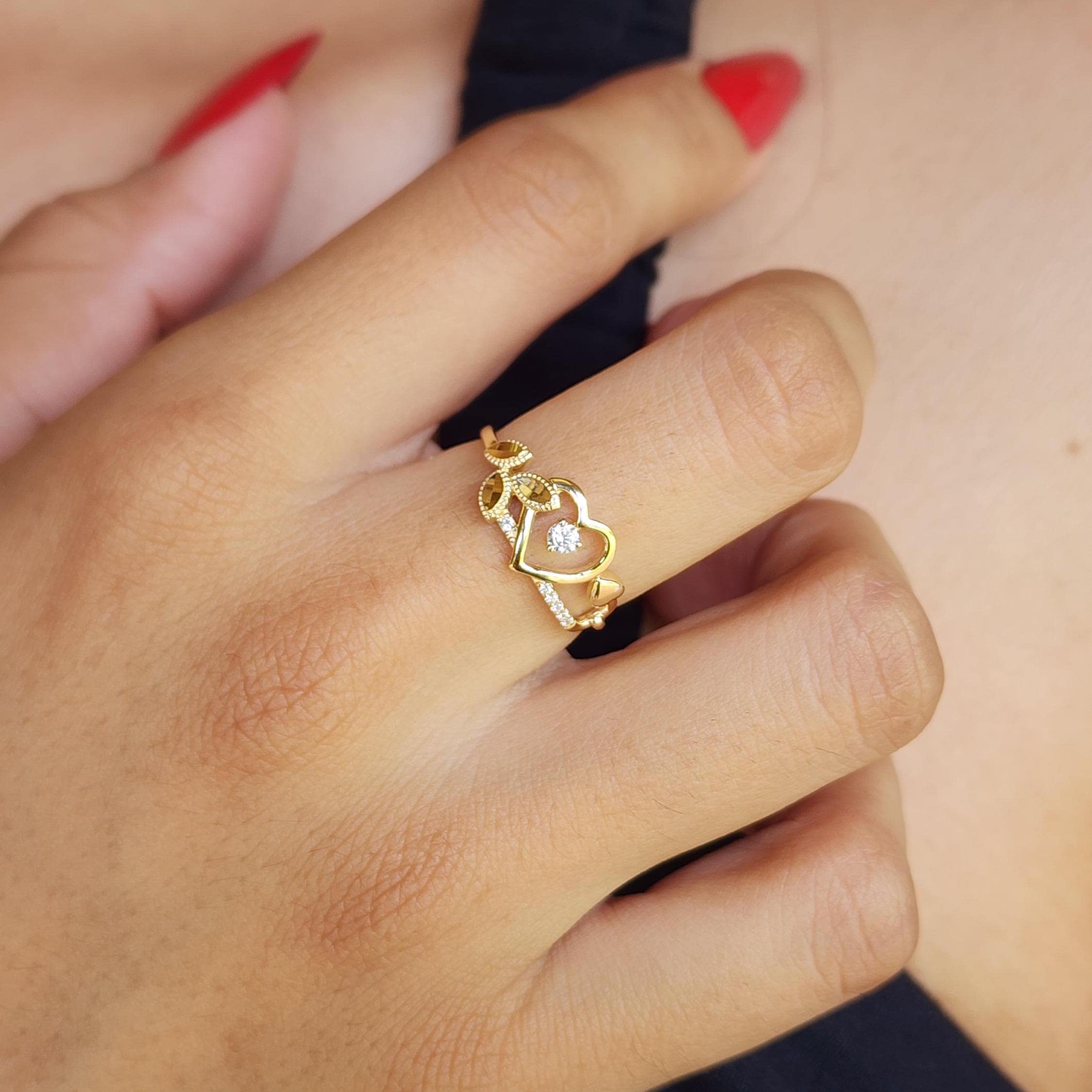 14k Heart and Flower Ring