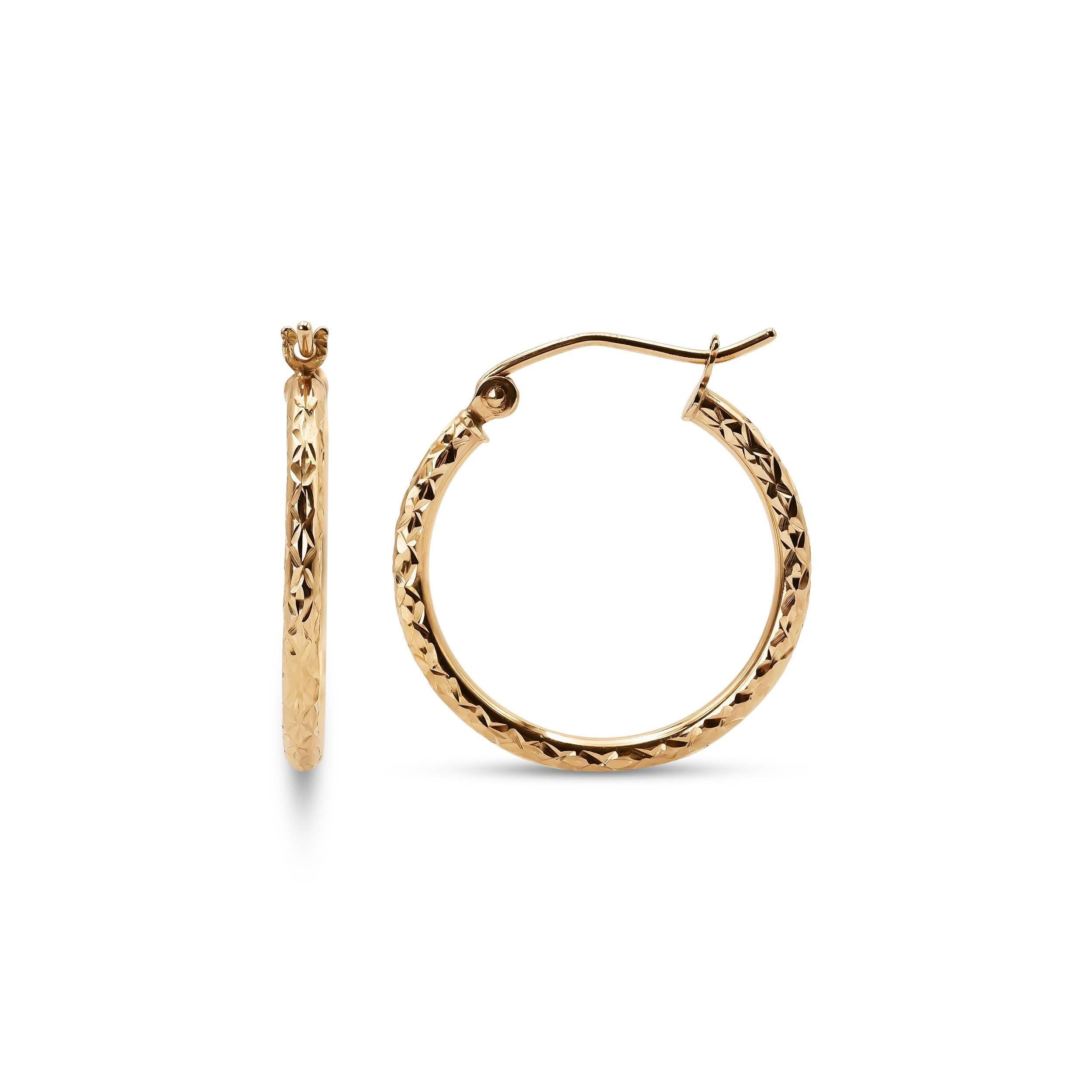 Real 14k Gold Fully Diamond Cut Hoop Earrings - 35MM, 25MM, 20MM, 15MM - Sparkling - Fine Jewelry For Her - Perfect Gift