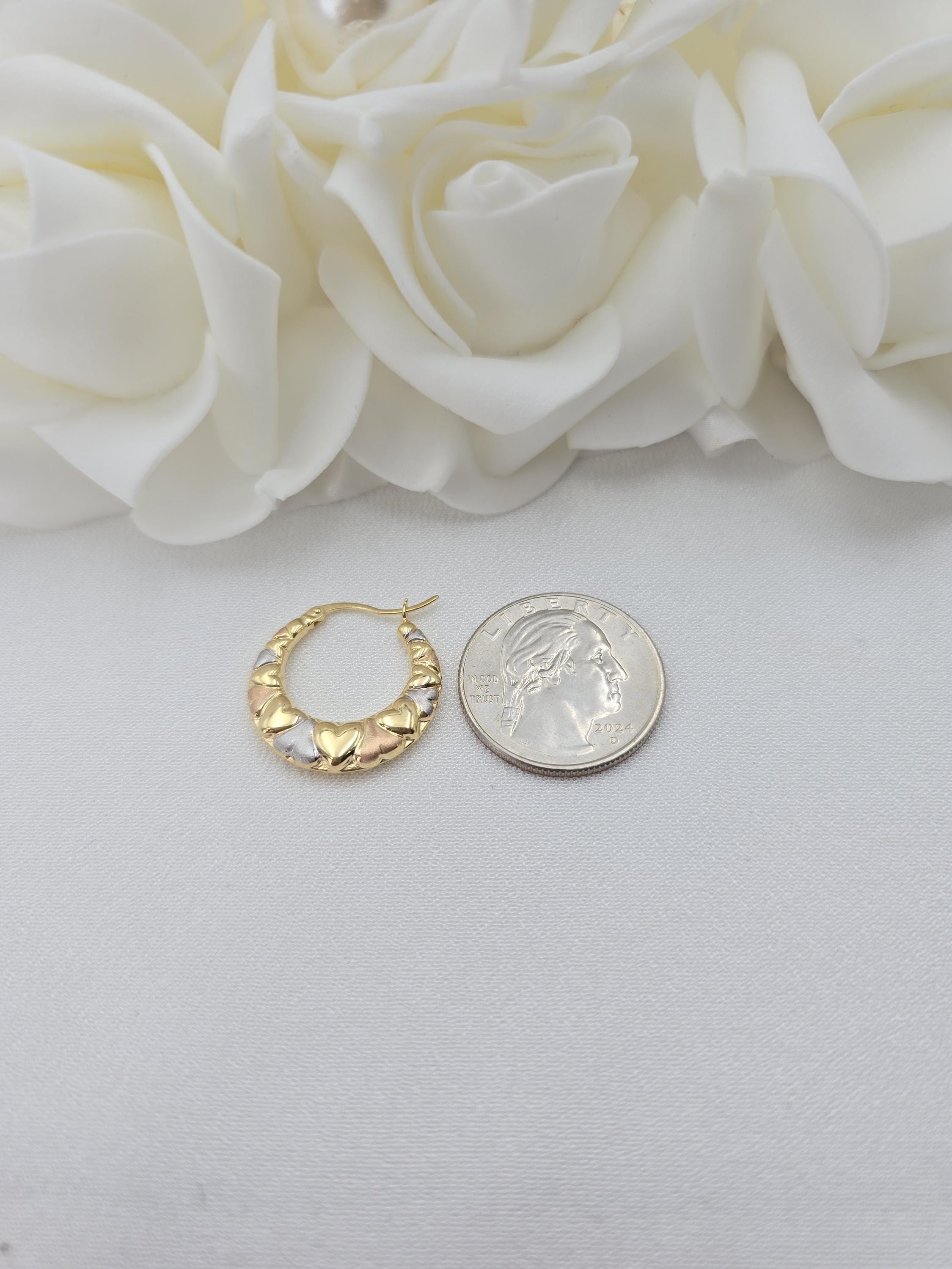 14k Gold Tricolor Heart Hoops - Double-sided - For Her - Lightweight & Fancy