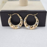 14k Gold Tricolor Heart Hoops - Double-sided - For Her - Lightweight & Fancy