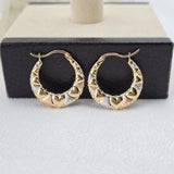 14k Gold Tricolor Heart Hoops - Double-sided - For Her - Lightweight & Fancy