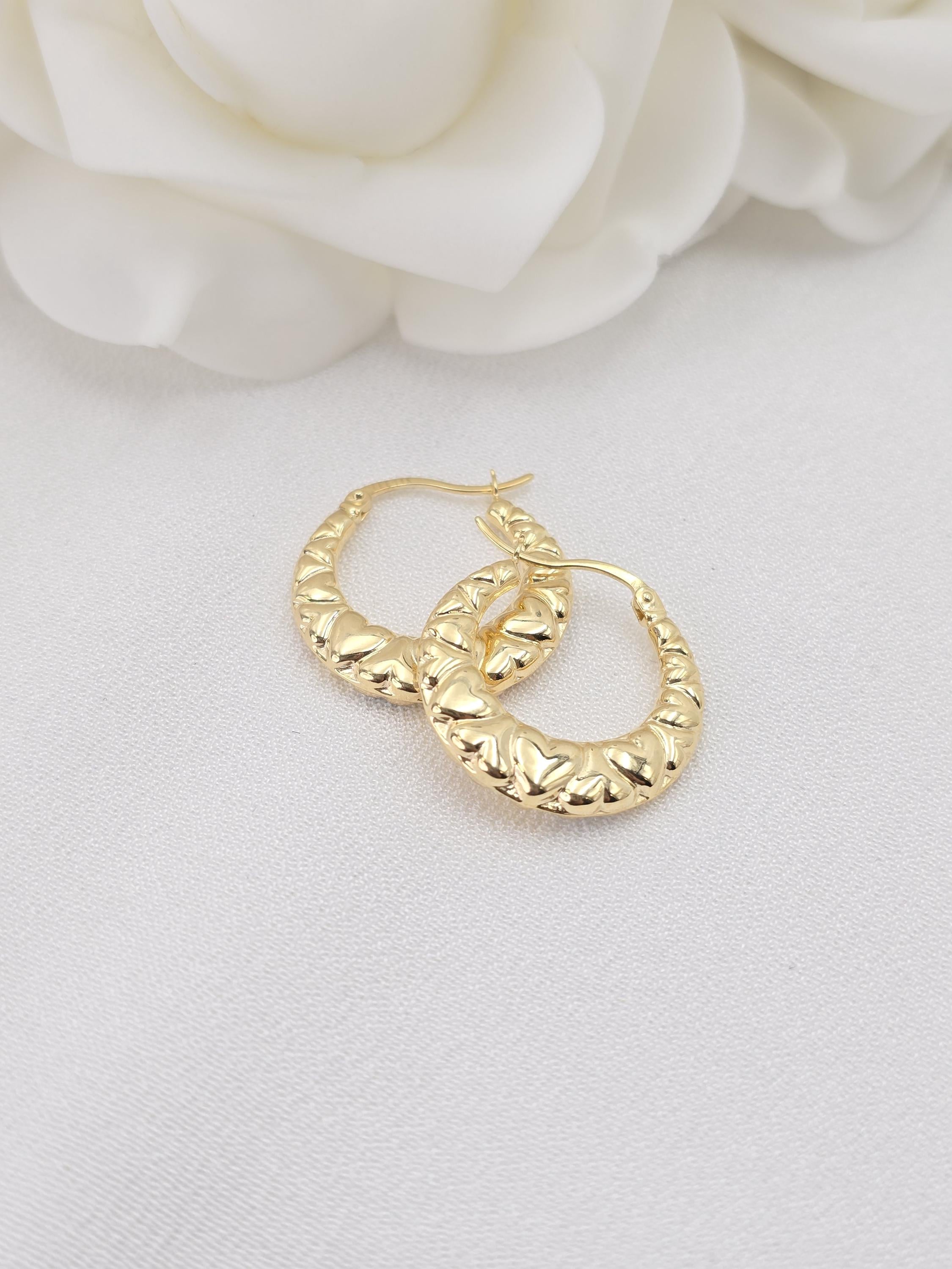 14k Gold Tricolor Heart Hoops - Double-sided - For Her - Lightweight & Fancy