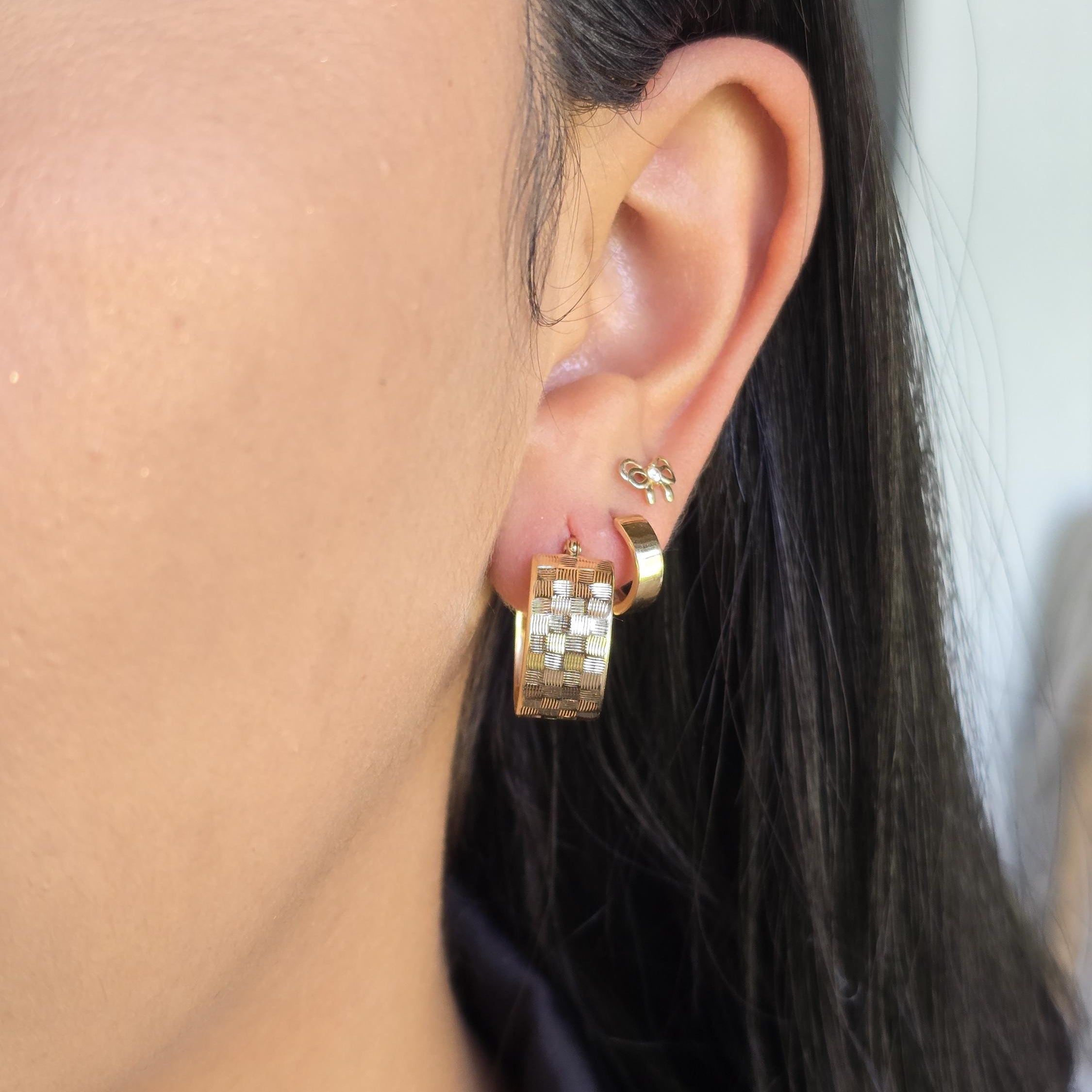 14k Textured Hoops Earrings - 8MM Thick