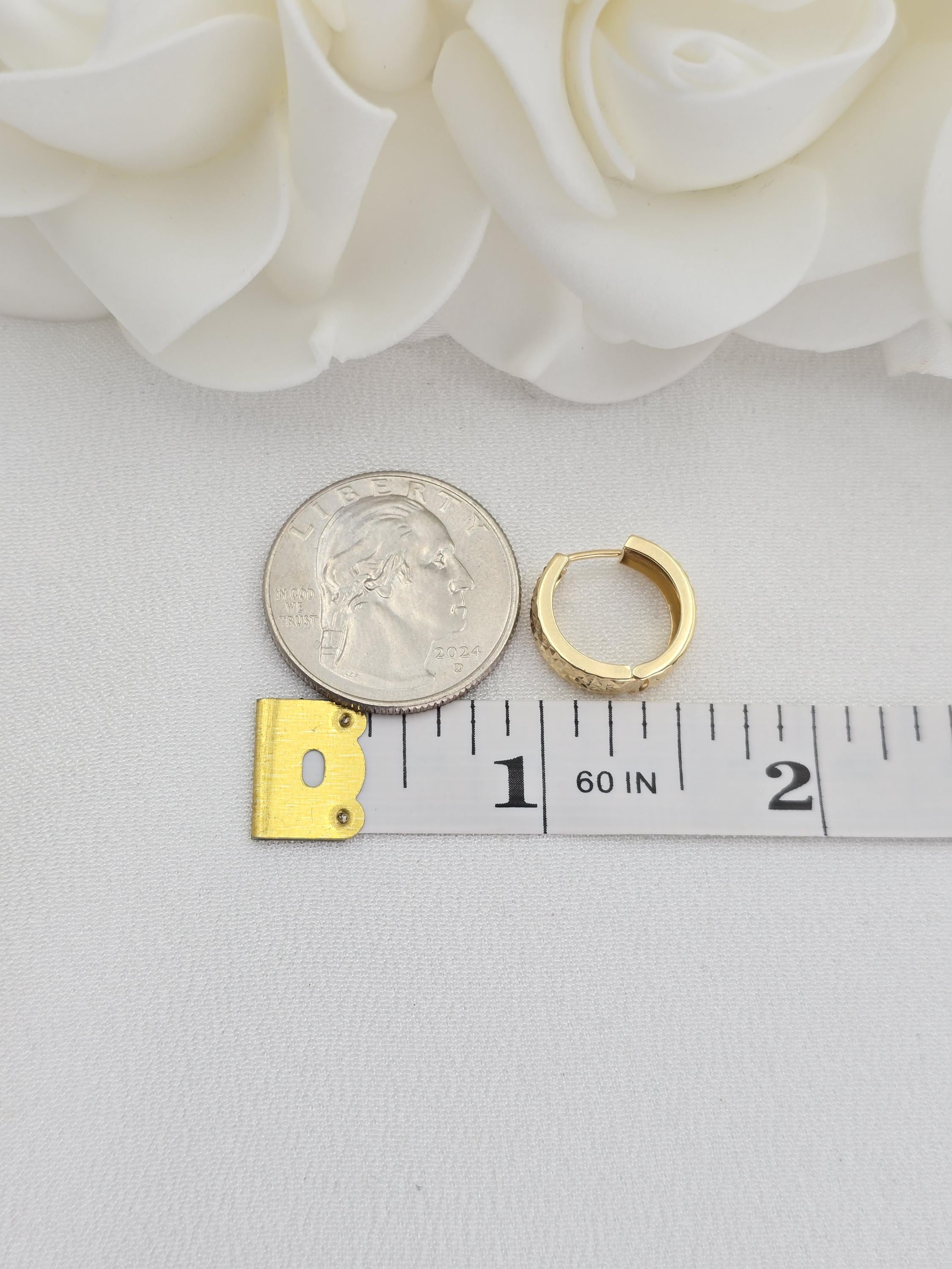 Fine 14k Gold Diamond Cut Huggies Earrings - 15MM - 5MM - Shiny and Modern