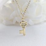14k Gold Puffed Key Charm Necklace - Cable Necklace - Shiny & Everlasting - For Her - Fine Jewelry