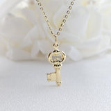 14k Gold Puffed Key Charm Necklace - Cable Necklace - Shiny & Everlasting - For Her - Fine Jewelry