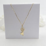 14k Gold Puffed Key Charm Necklace - Cable Necklace - Shiny & Everlasting - For Her - Fine Jewelry