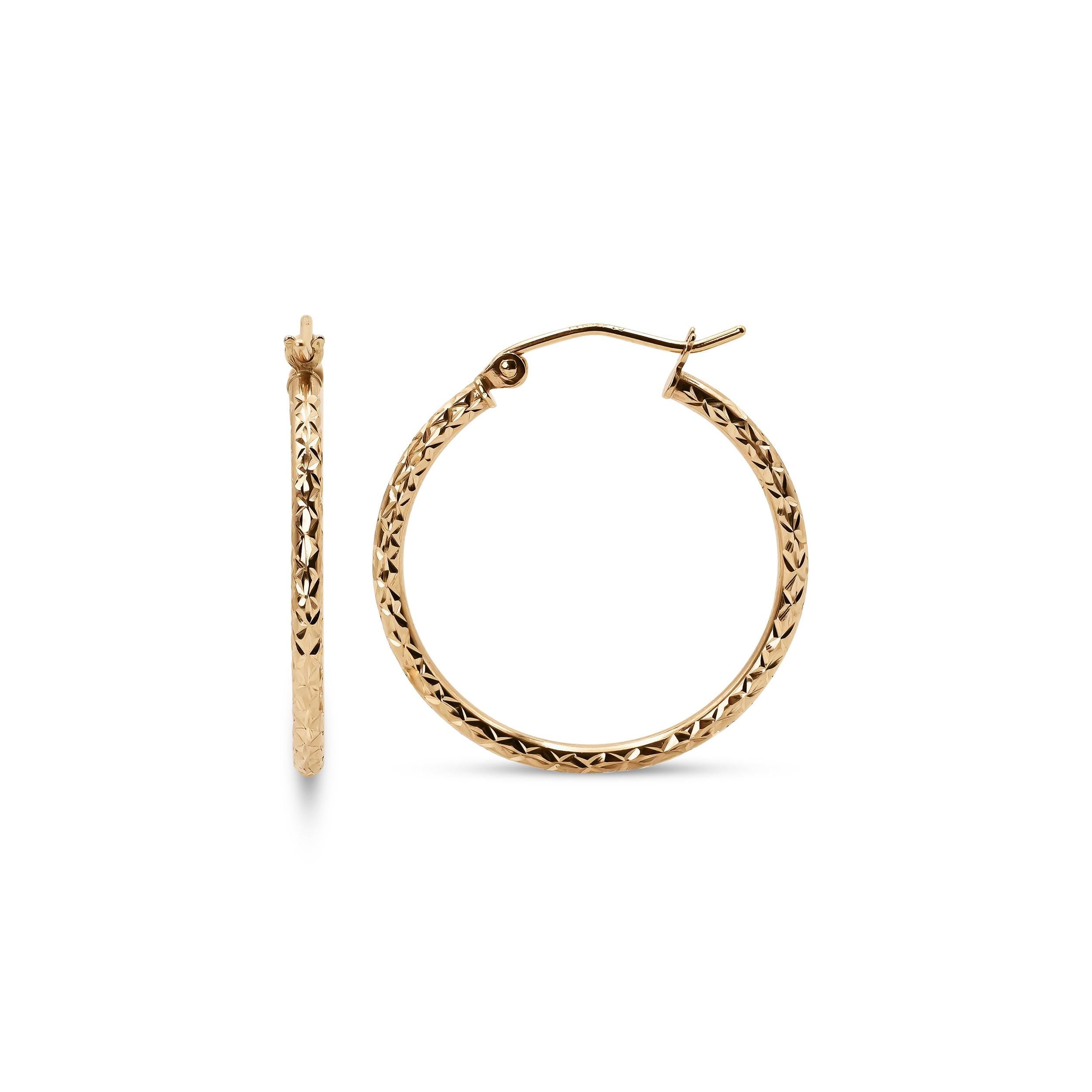 Real 14k Gold Fully Diamond Cut Hoop Earrings - 35MM, 25MM, 20MM, 15MM - Sparkling - Fine Jewelry For Her - Perfect Gift