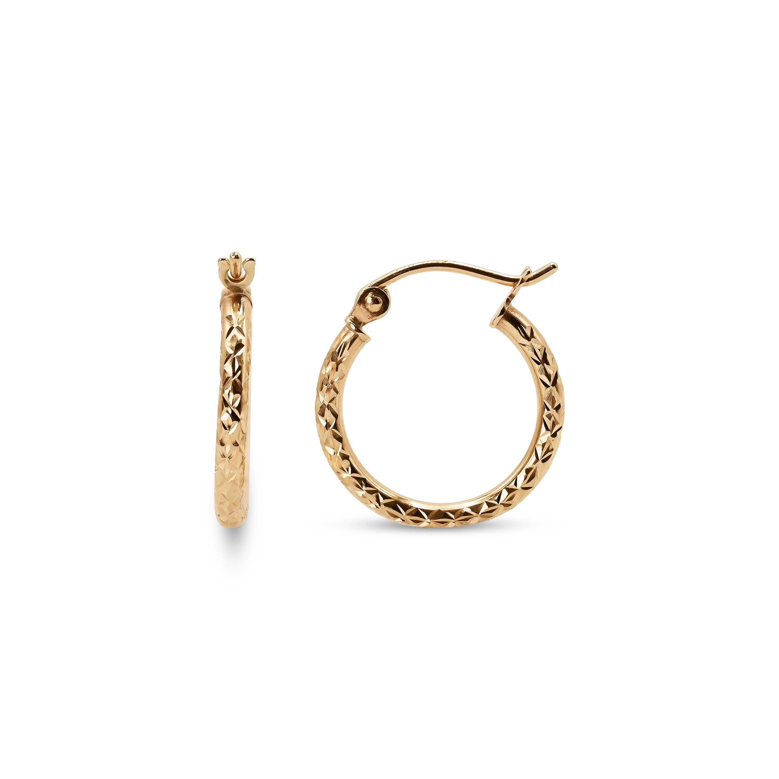 Real 14k Gold Fully Diamond Cut Hoop Earrings - 35MM, 25MM, 20MM, 15MM - Sparkling - Fine Jewelry For Her - Perfect Gift