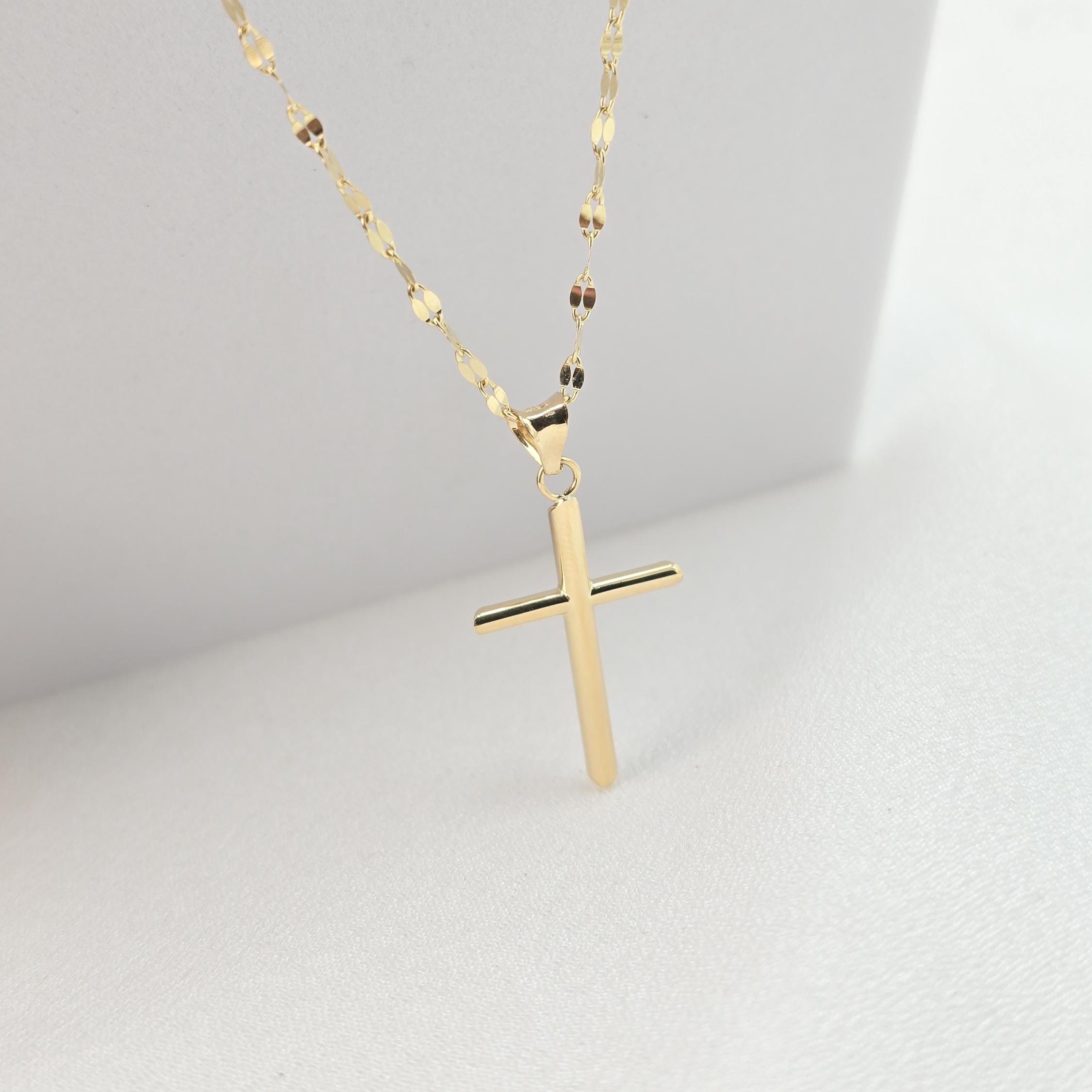 14k Gold Polished Cross Mirror Necklace - 14", 16", 18", 20" - Perfect Gift For Her - Modern Fine Jewelry