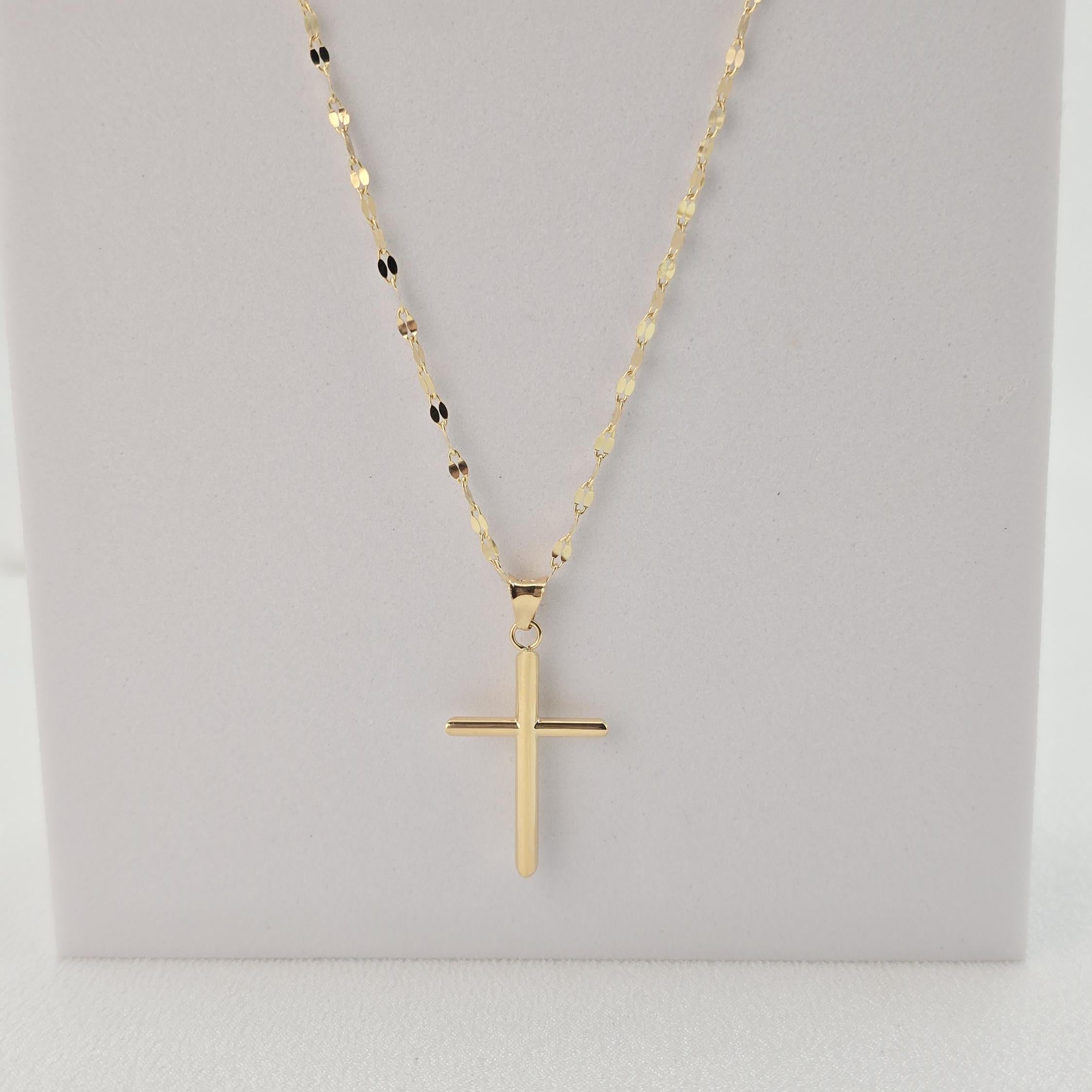 14k Gold Polished Cross Mirror Necklace - 14", 16", 18", 20" - Perfect Gift For Her - Modern Fine Jewelry