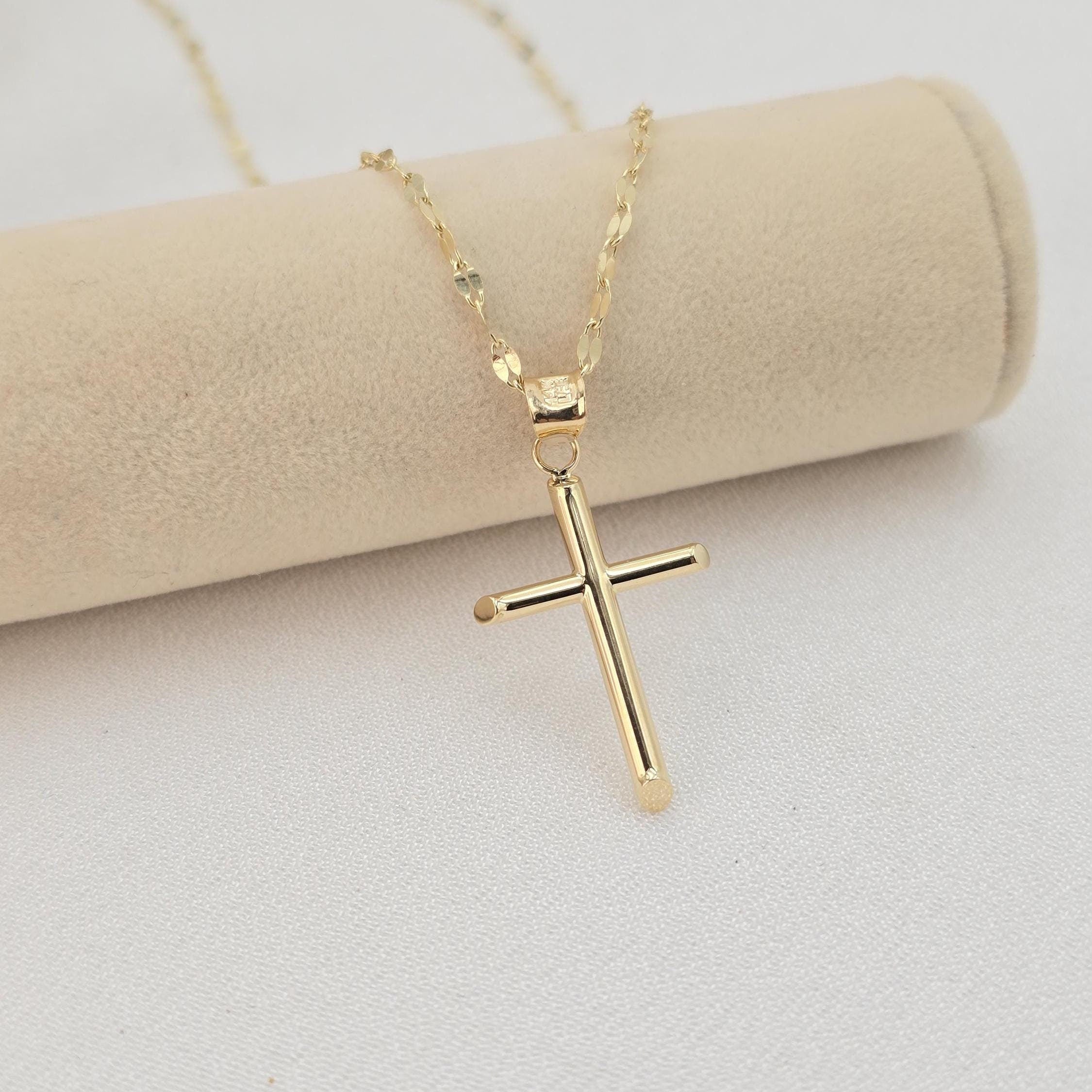 14k Gold Polished Cross Mirror Necklace - 14", 16", 18", 20" - Perfect Gift For Her - Modern Fine Jewelry
