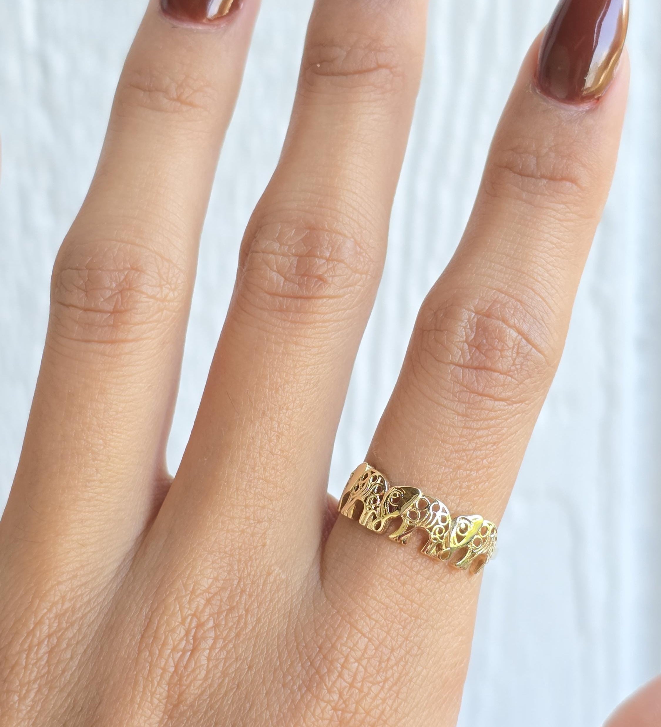 Solid 14k Gold Elephants Ring - Polished Gold - Fine Jewelry - Elegant & Everlasting Gift -