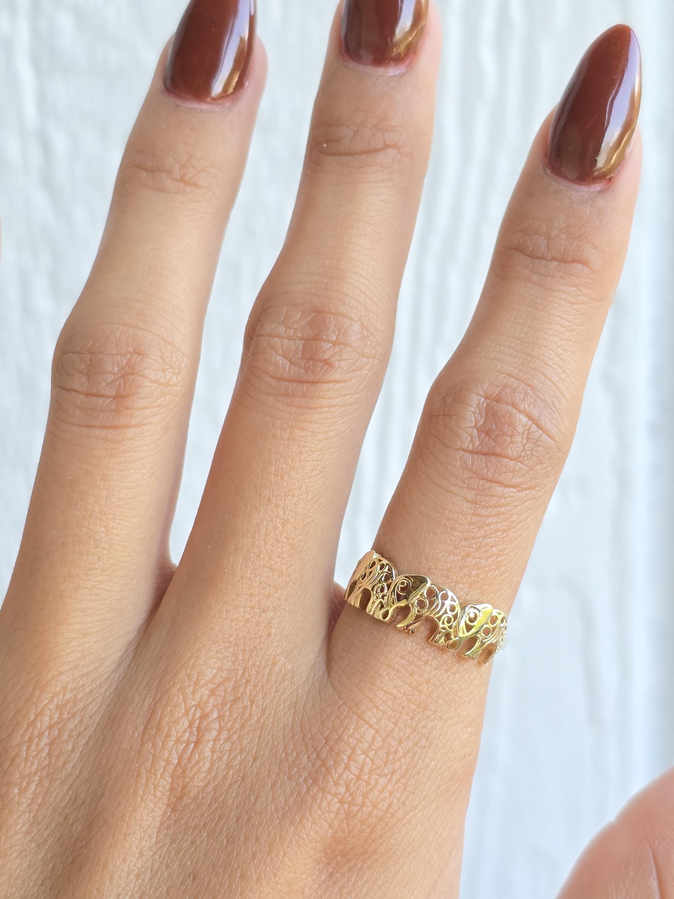 Solid 14k Gold Elephants Ring - Polished Gold - Fine Jewelry - Elegant & Everlasting Gift -