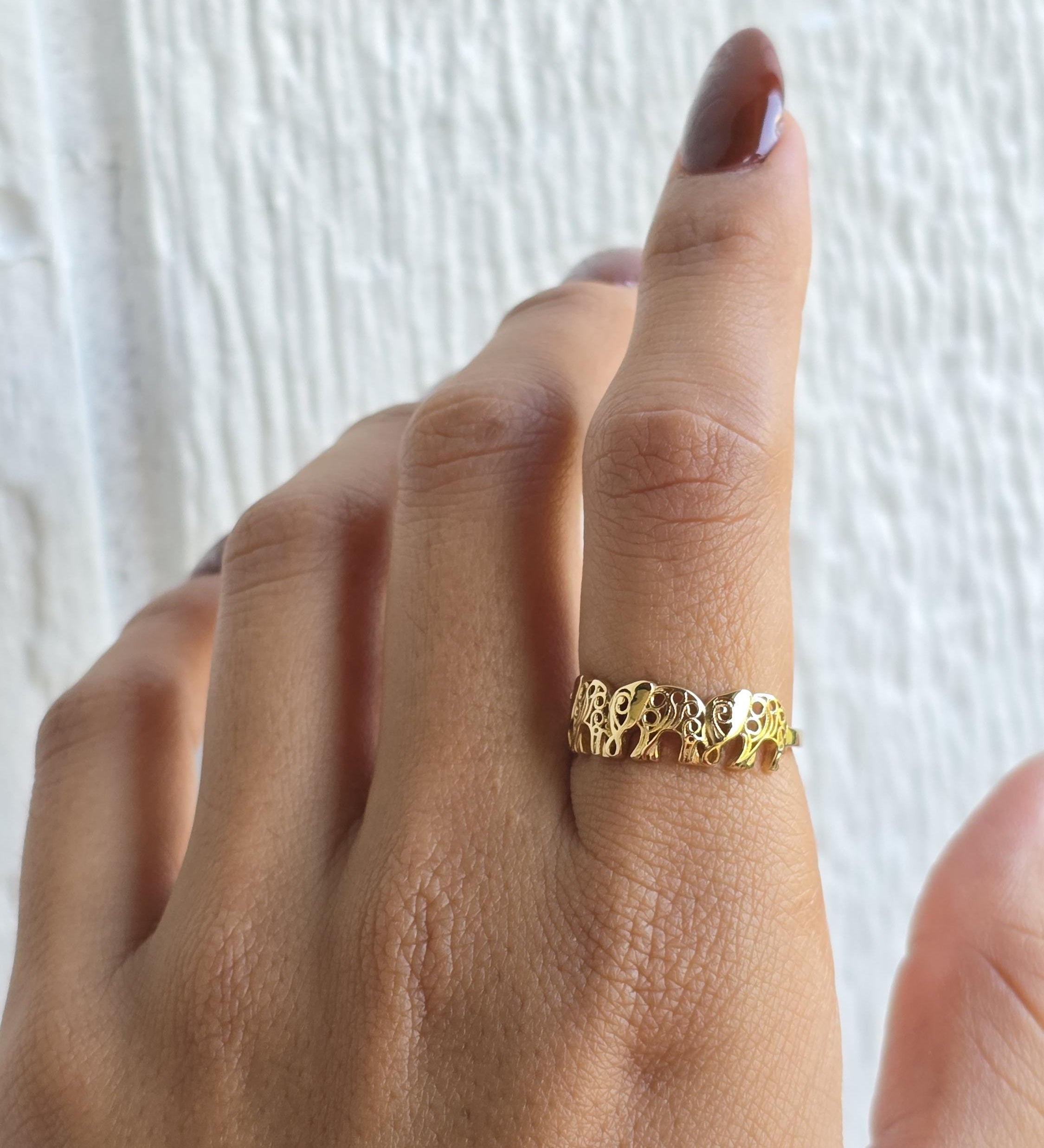 Solid 14k Gold Elephants Ring - Polished Gold - Fine Jewelry - Elegant & Everlasting Gift -