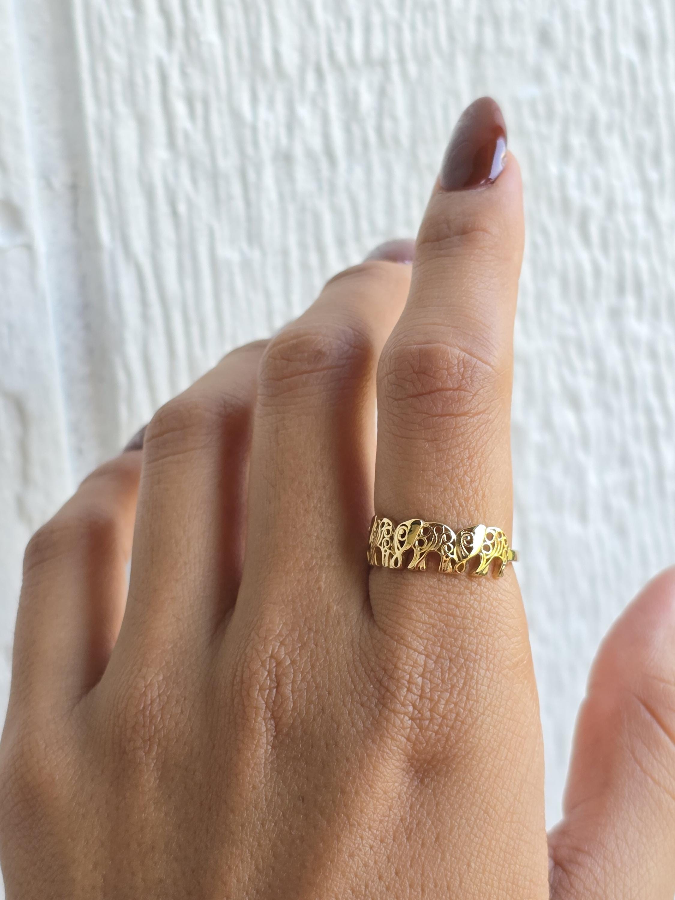 Solid 14k Gold Elephants Ring - Polished Gold - Fine Jewelry - Elegant & Everlasting Gift -