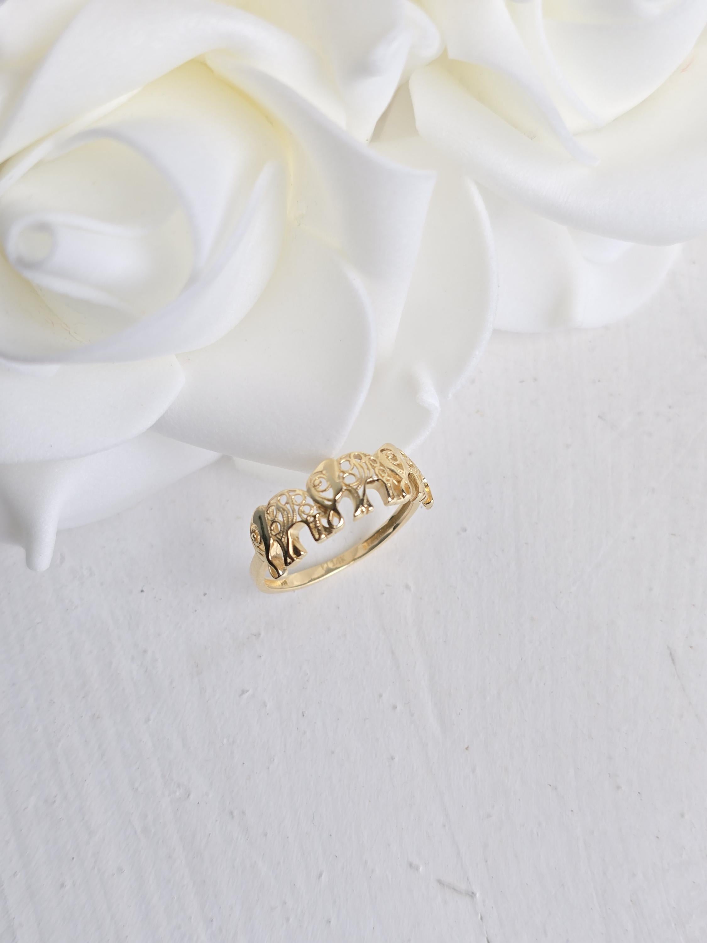 Solid 14k Gold Elephants Ring - Polished Gold - Fine Jewelry - Elegant & Everlasting Gift -
